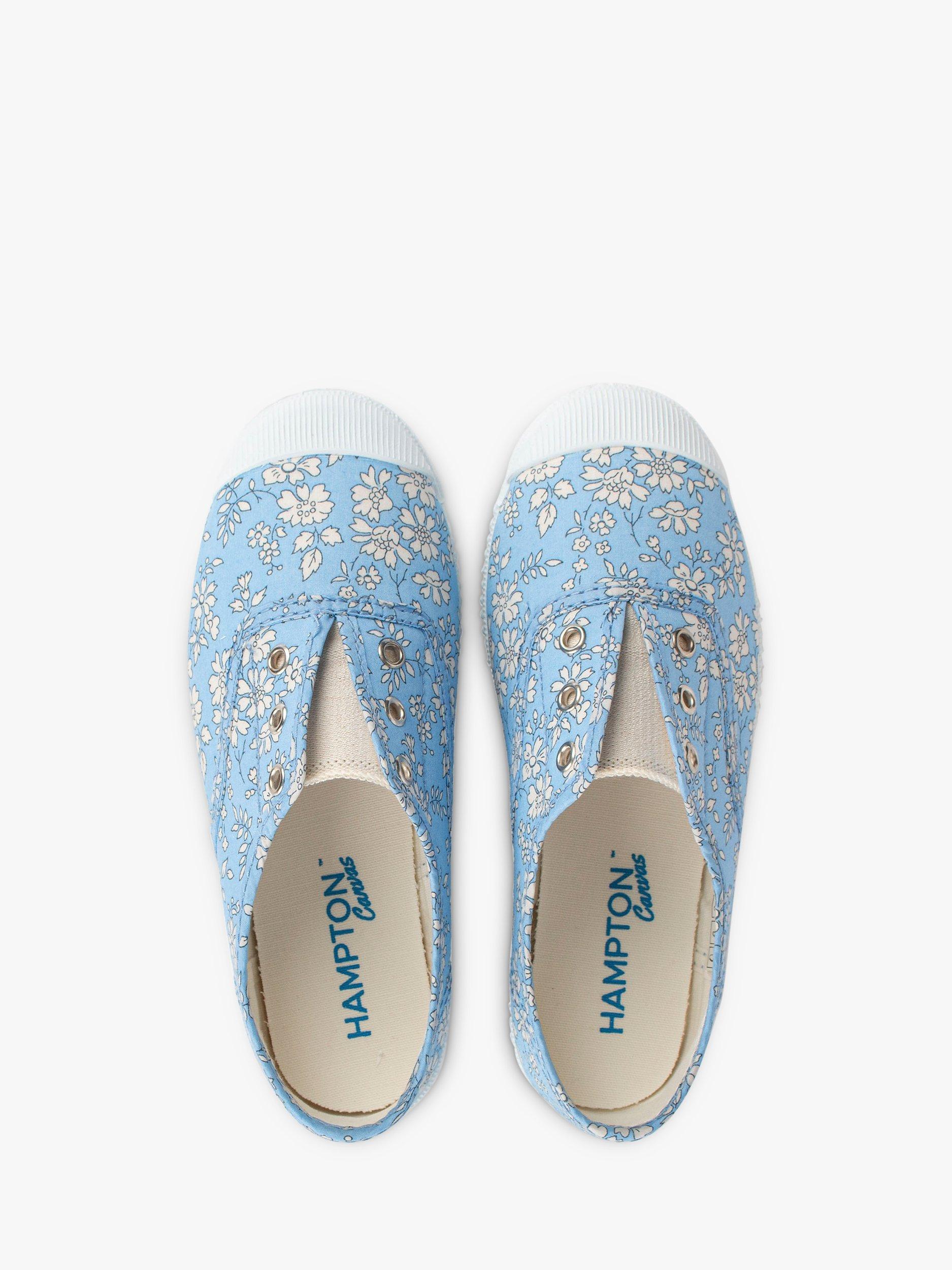 Product image 2 of 2, which shows Trotters Kids' Hampton Plum Betsy Print Canvas Plimsolls, Blue Capel, 1