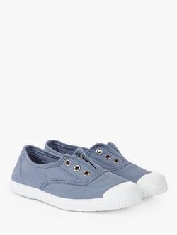Trotters Kids' Hampton Plum Canvas Plimsolls - view 2, Steel Blue