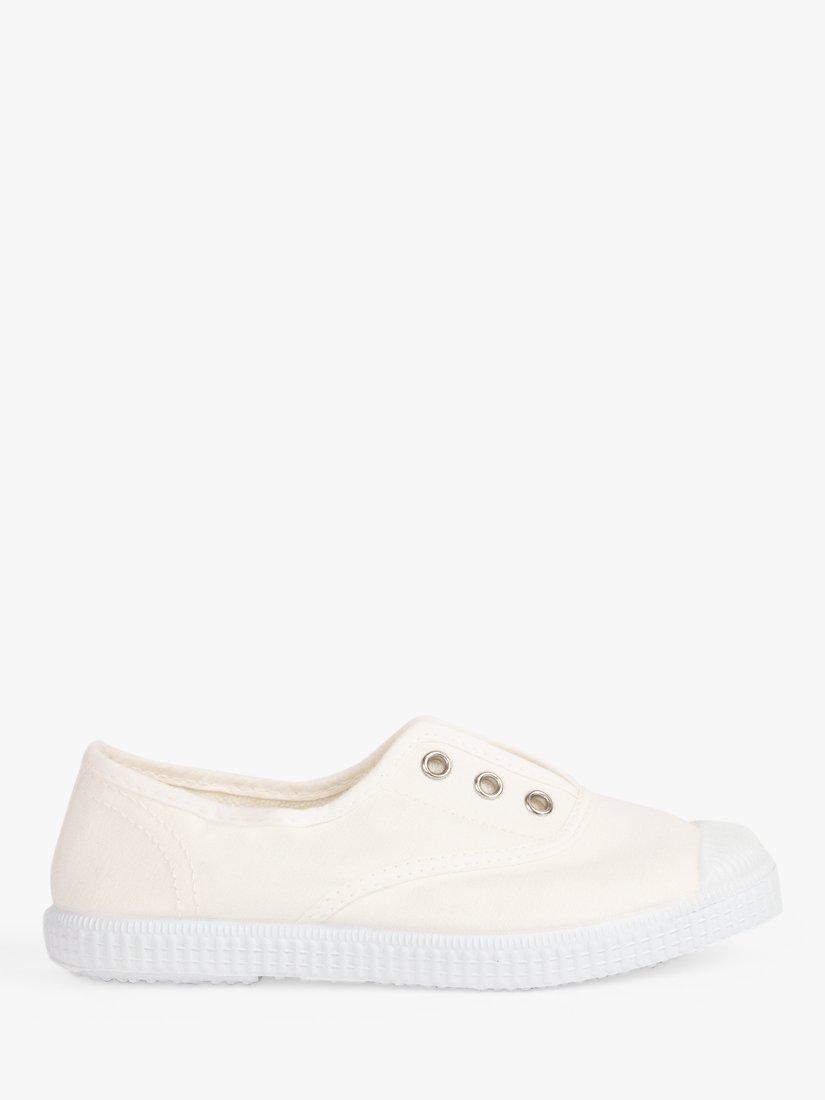 Product image 1 of 1, which shows Trotters Kids' Hampton Plum Canvas Plimsolls, White, 1