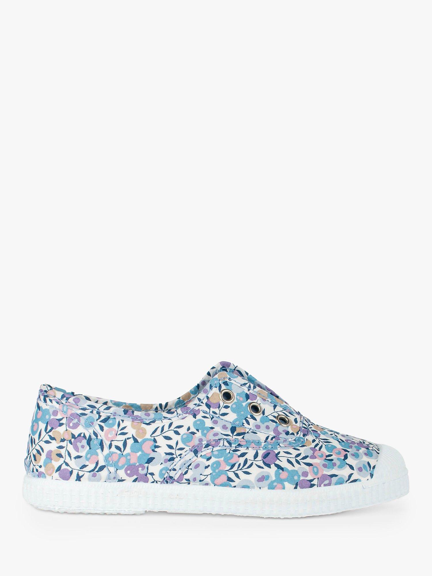 Product image 1 of 2, which shows Trotters Kids' Hampton Plum Betsy Print Canvas Plimsolls, Wiltshire Bud, 1
