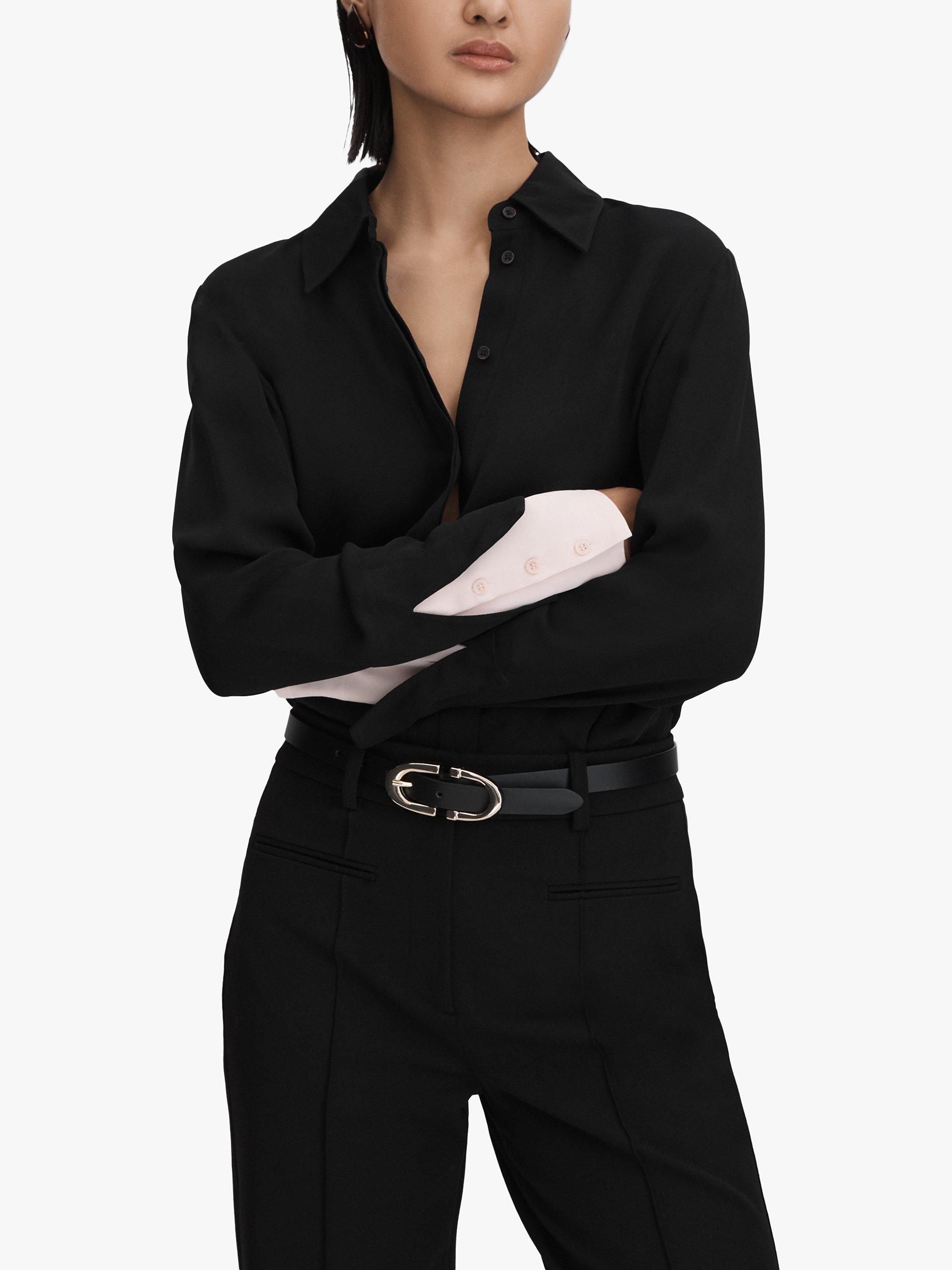 Reiss Nila Colour Block Blouse, Black/Nude