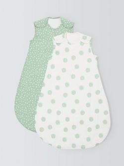 John Lewis Spot Print Baby Sleeping Bag, 2.5 Tog, Pack of 2, Mist, Mist