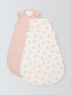 John Lewis Spot Print Baby Sleeping Bag, 2.5 Tog, Pack of 2, Plaster Pink, Plaster Pink