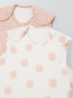 John Lewis Spot Print Baby Sleeping Bag, 2.5 Tog, Pack of 2, Plaster Pink - view 2, Plaster Pink