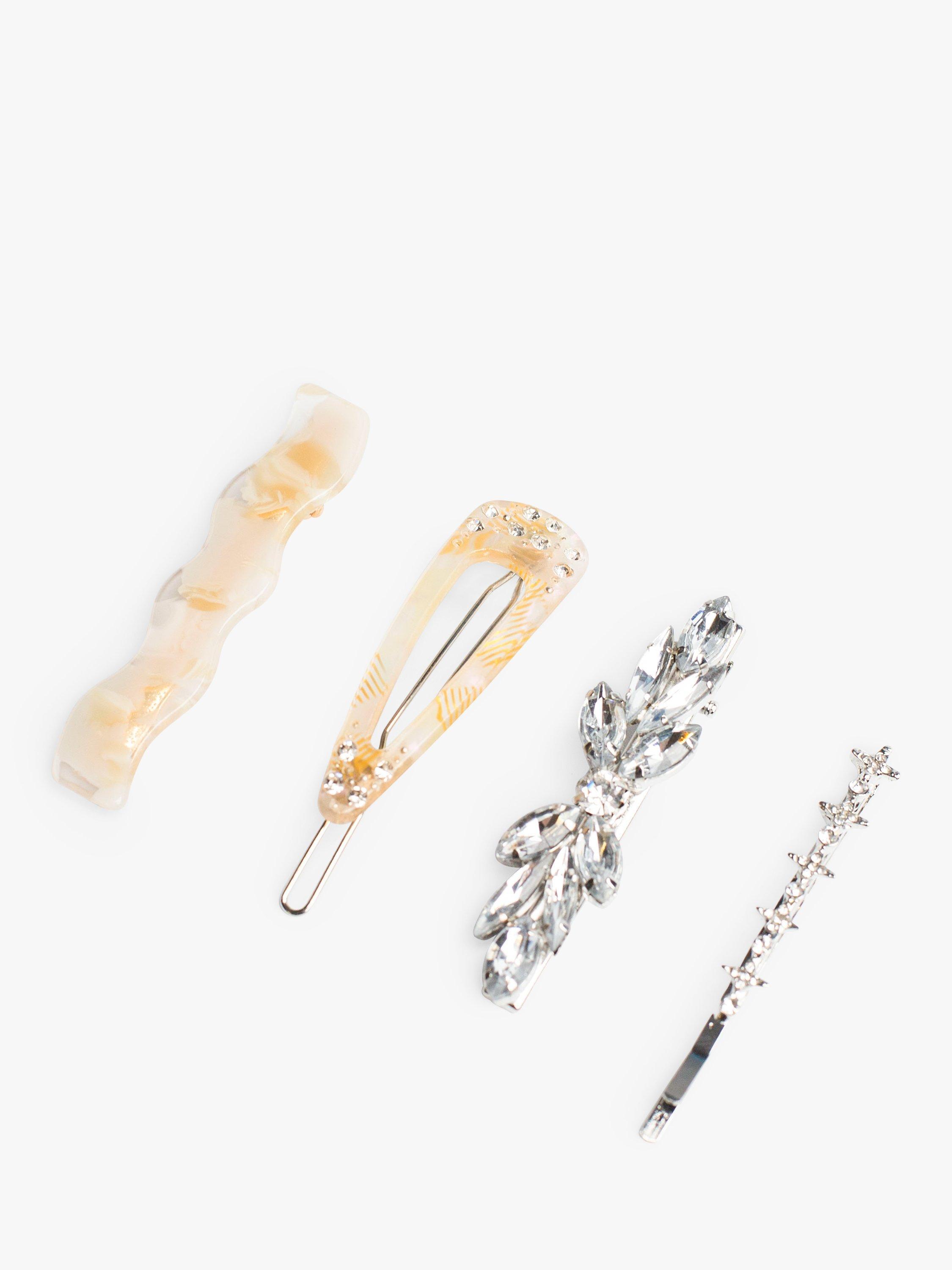 Product image 1 of 4, which shows Bloom & Bay Rose Hair Clip Set, Pack of 4, Silver, One Size