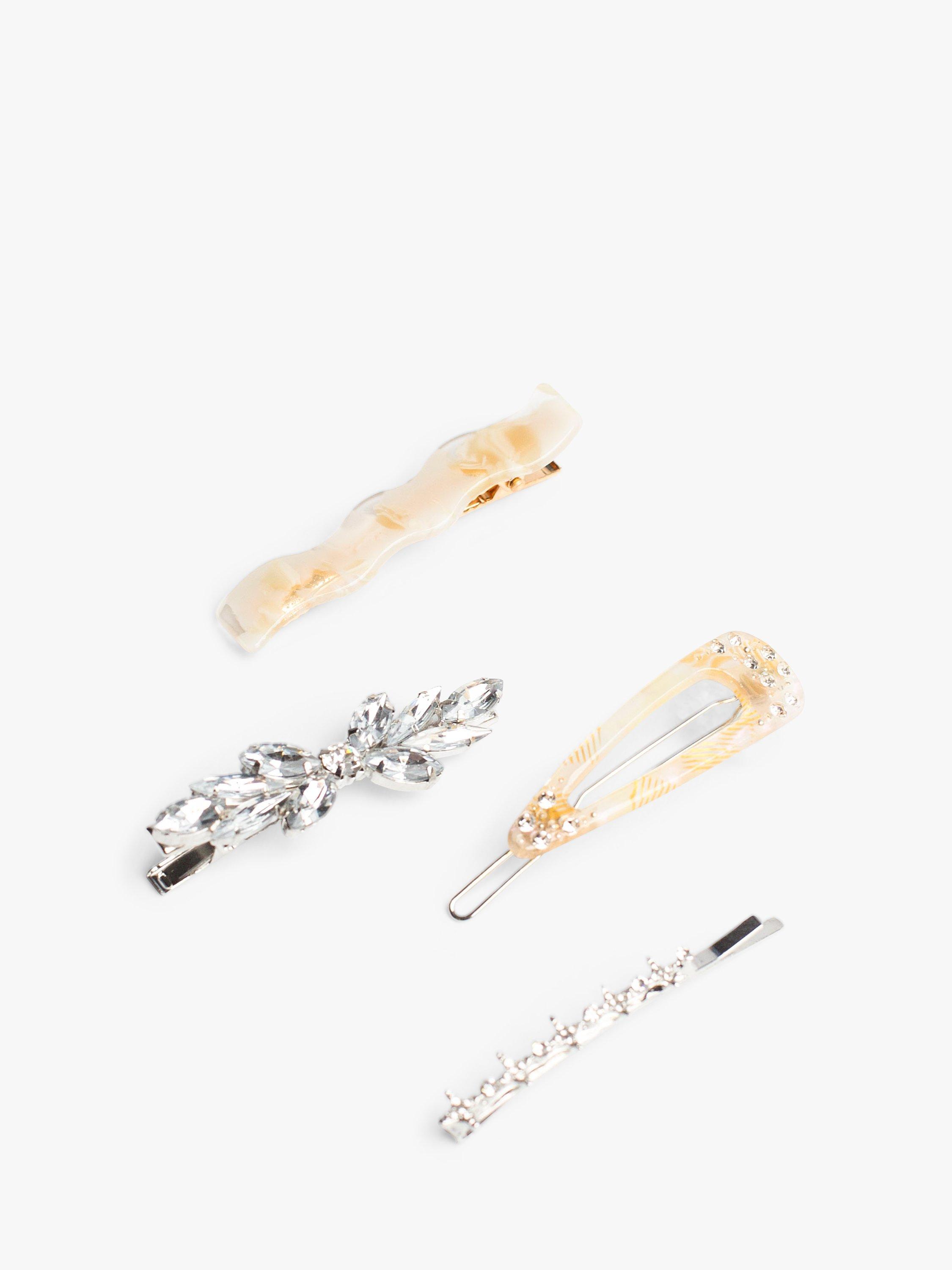 Product image 2 of 4, which shows Bloom & Bay Rose Hair Clip Set, Pack of 4, Silver, One Size