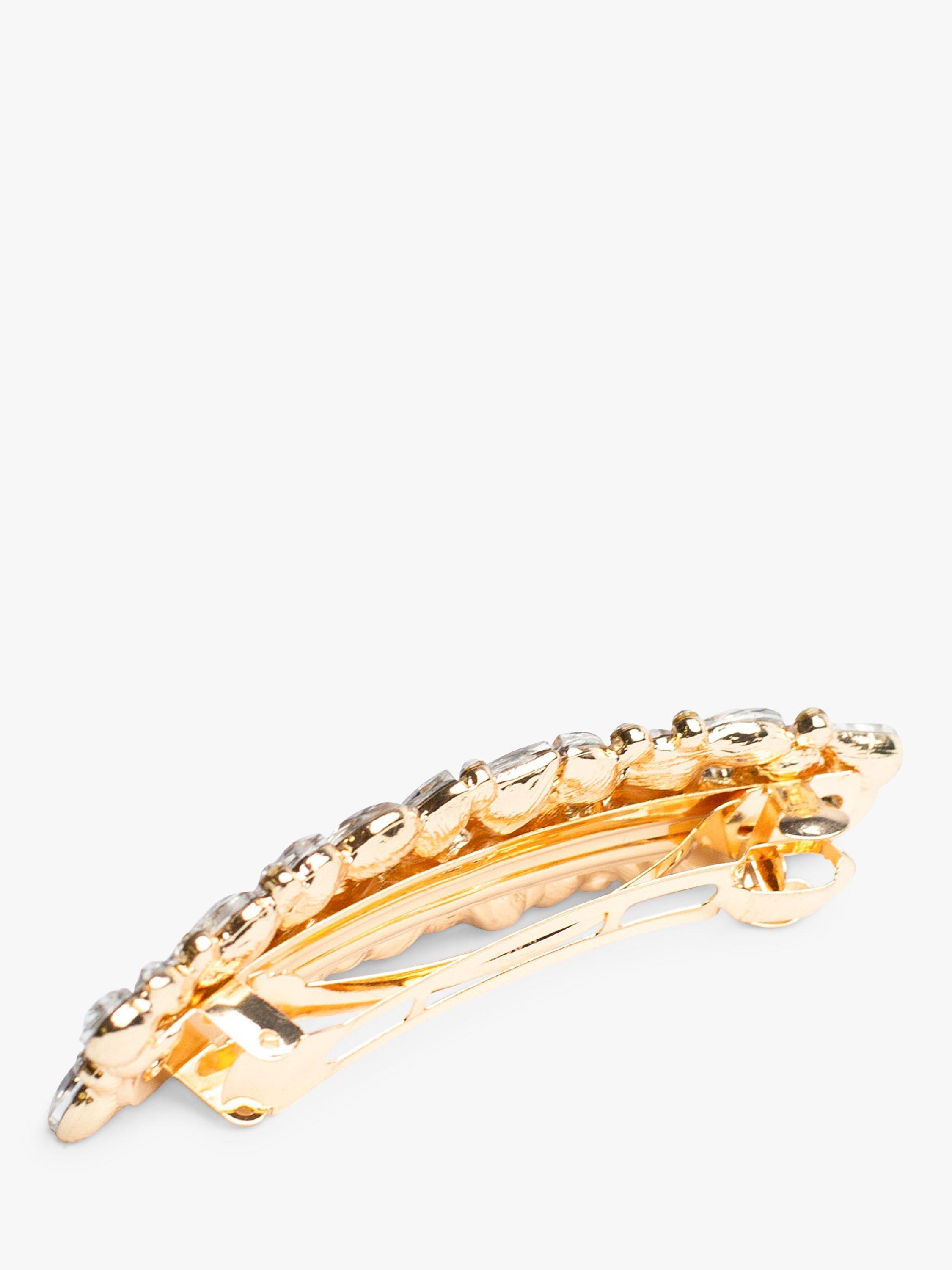Product image 3 of 4, which shows Bloom & Bay Magnolia Crystal Barrette Hair Clip, Gold, One Size