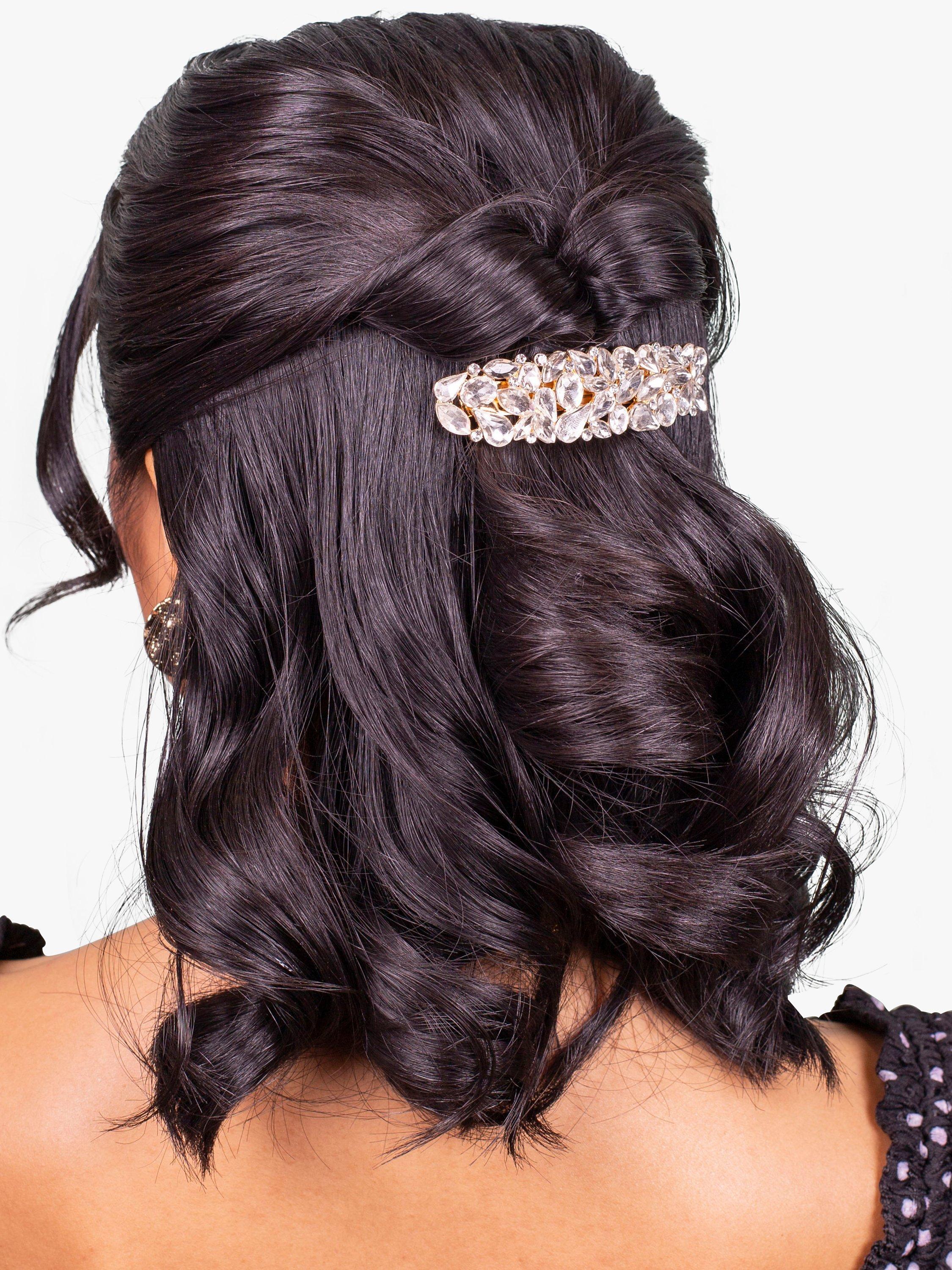 Product image 4 of 4, which shows Bloom & Bay Magnolia Crystal Barrette Hair Clip, Gold, One Size
