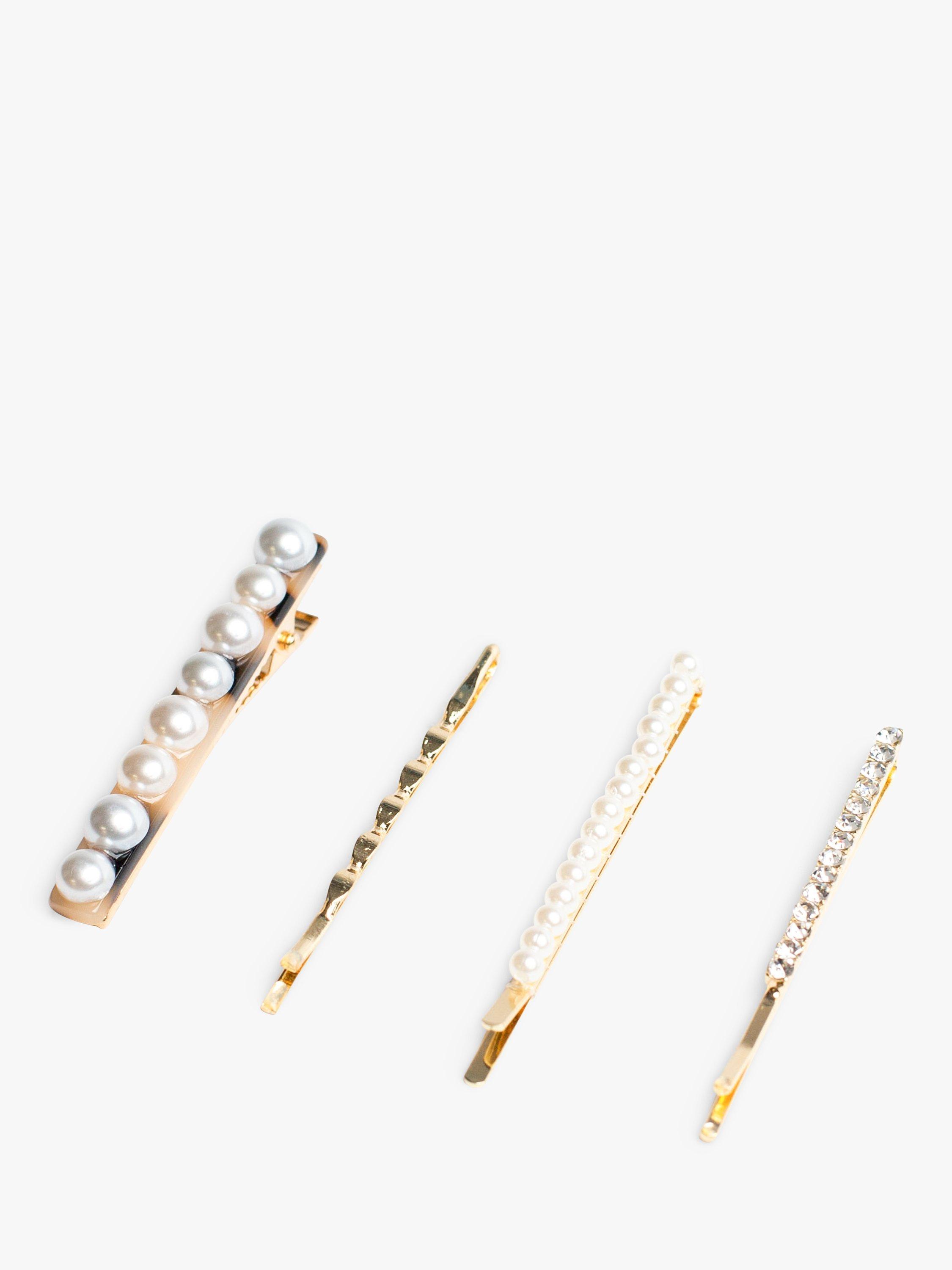 Bloom & Bay Bluebell Pearl & Crystal Hair Clips, Pack of 4, Gold