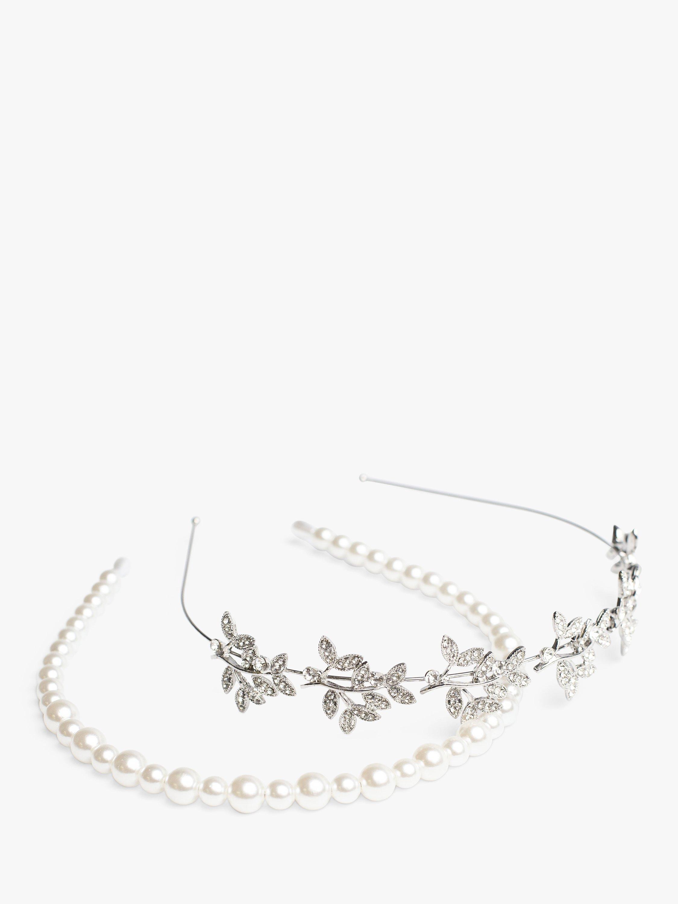 Bloom & Bay Cherry Pearl & Crystal Headband Set, Silver/White, One Size