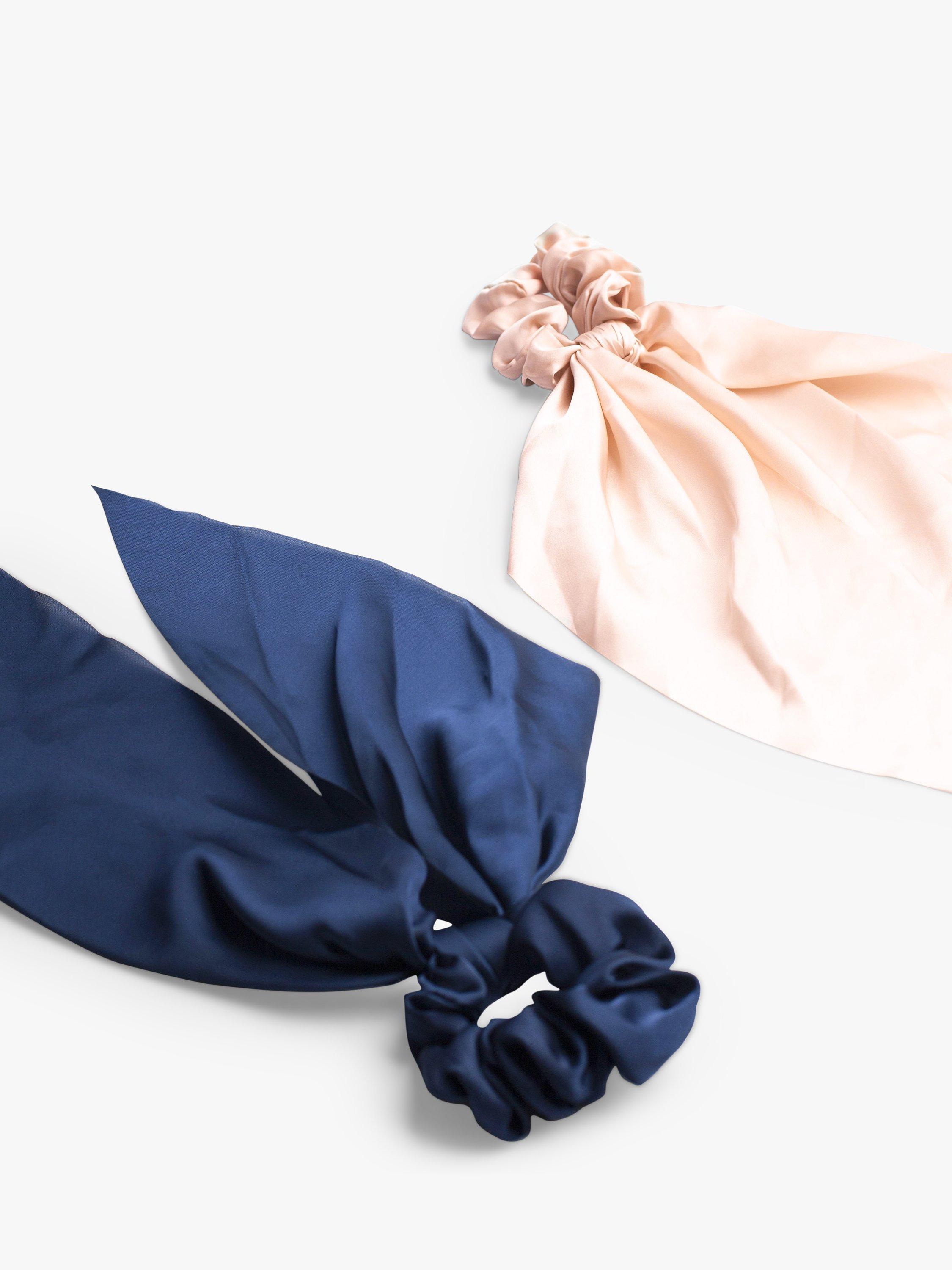Bloom & Bay Rosa Satin Scarf Scrunchies, Pack of 2, Navy/Pink, One Size