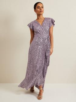 Phase Eight Petite Carina Sequin Maxi Wrap Dress, Purple, Purple