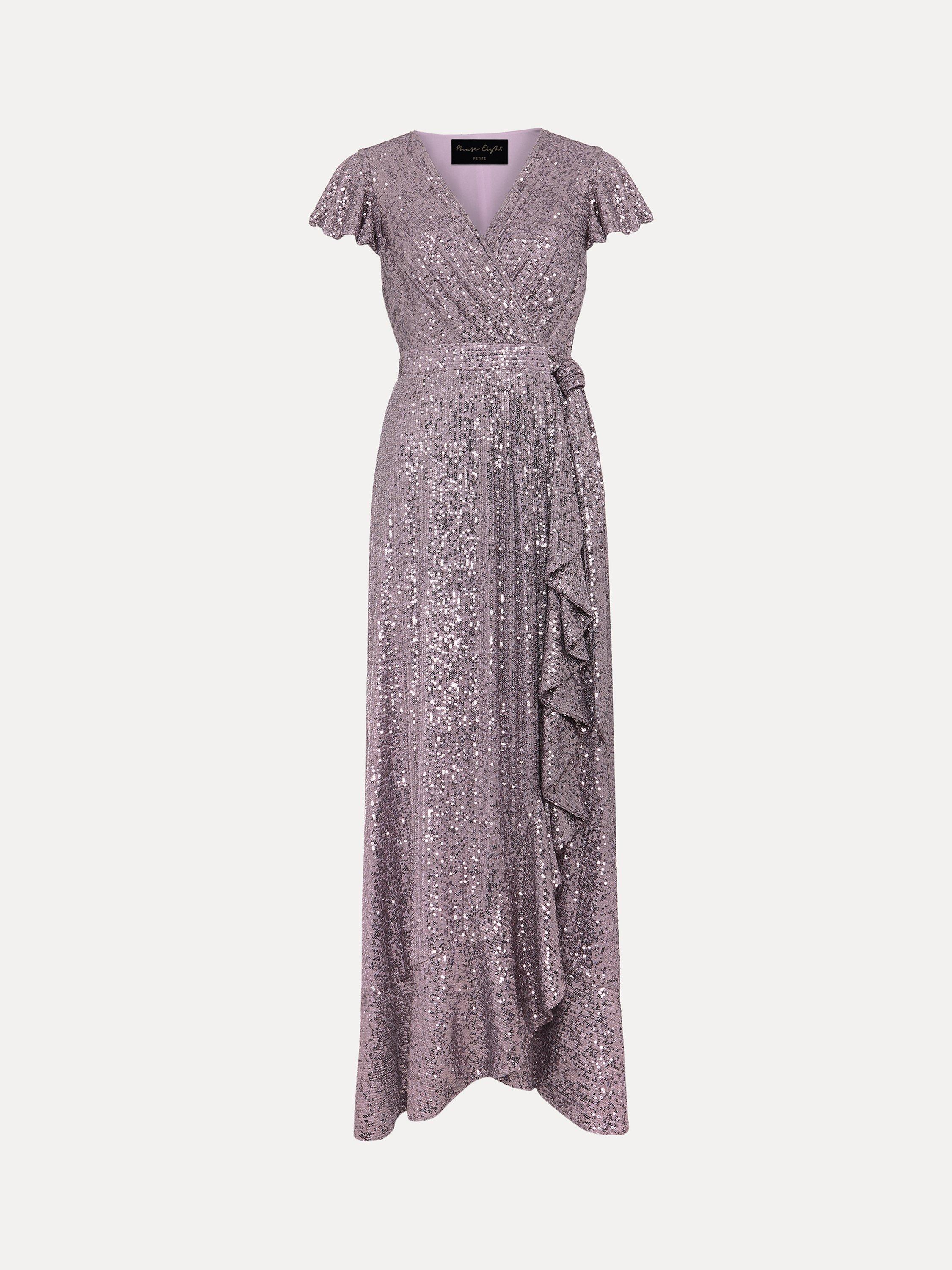 Product image 5 of 5, which shows Phase Eight Petite Carina Sequin Maxi Wrap Dress, Purple, 8