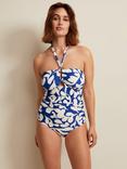 Phase Eight Halterneck Tie Swimsuit, Navy/Ivory