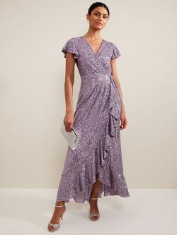 Phase Eight Carina Sequin Maxi Wrap Dress, Purple, Purple