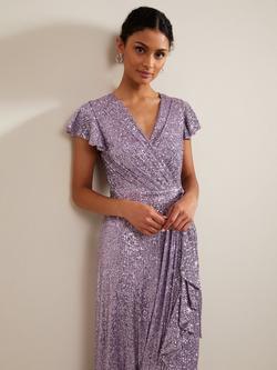 Phase Eight Carina Sequin Maxi Wrap Dress, Purple - view 2, Purple