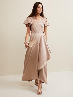 Phase Eight Arabella Satin Wrap Maxi Dress, Latte, Latte