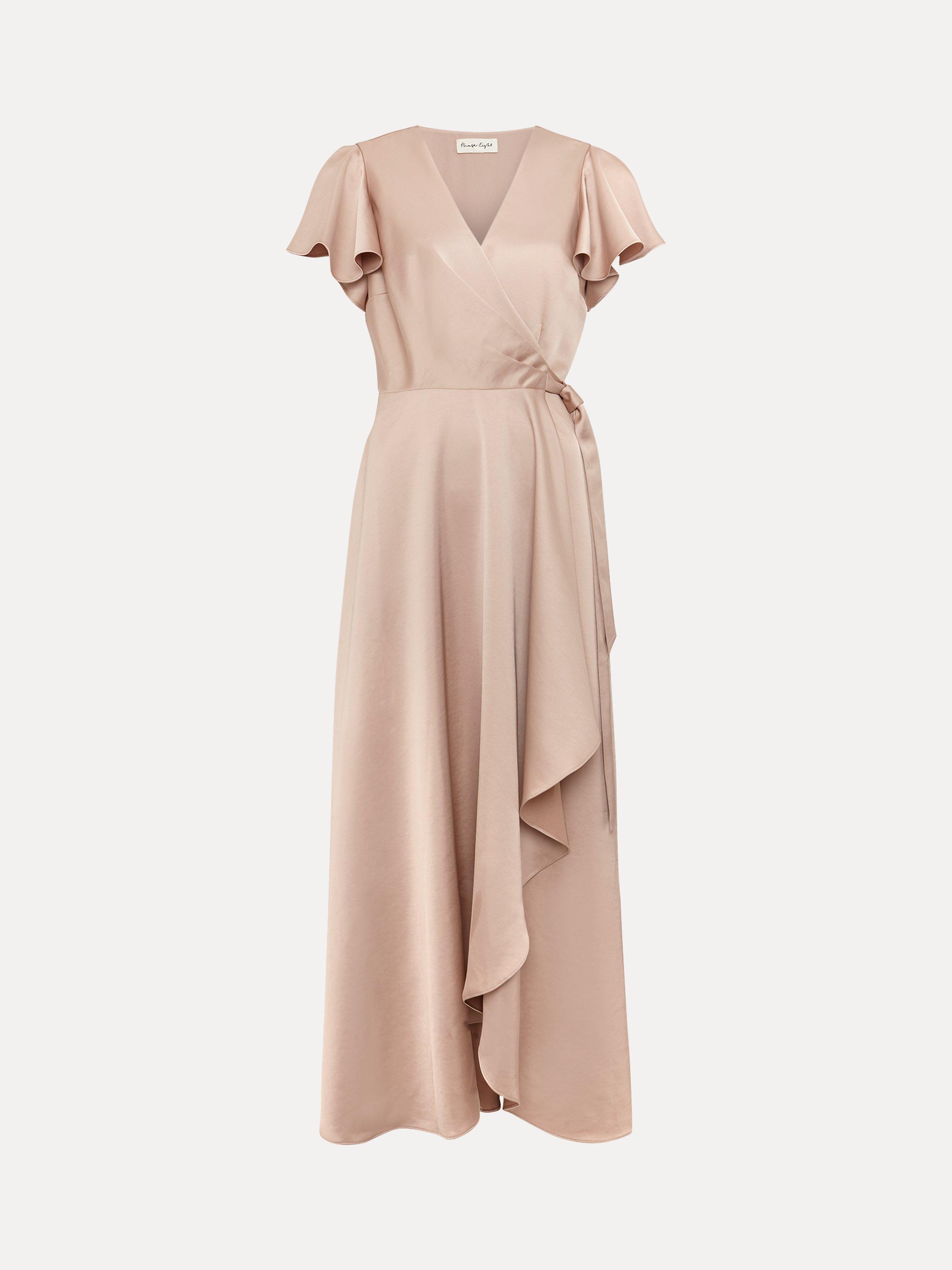 Product image 5 of 7, which shows Phase Eight Arabella Satin Wrap Maxi Dress, Latte, 10