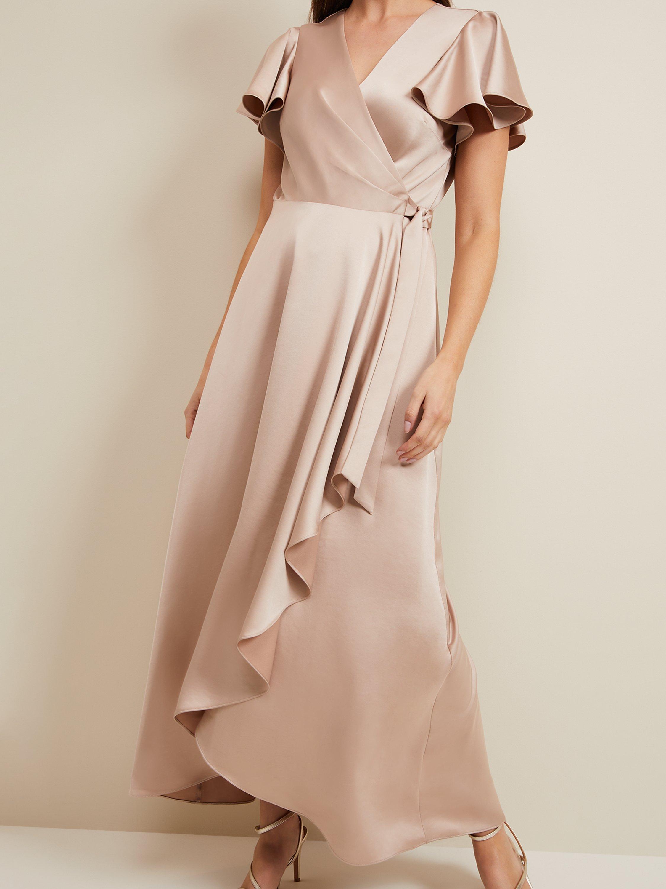 Product image 7 of 7, which shows Phase Eight Arabella Satin Wrap Maxi Dress, Latte, 10