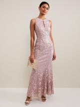 Phase Eight Ashley Hotfix Sheer Maxi Dress, Champagne