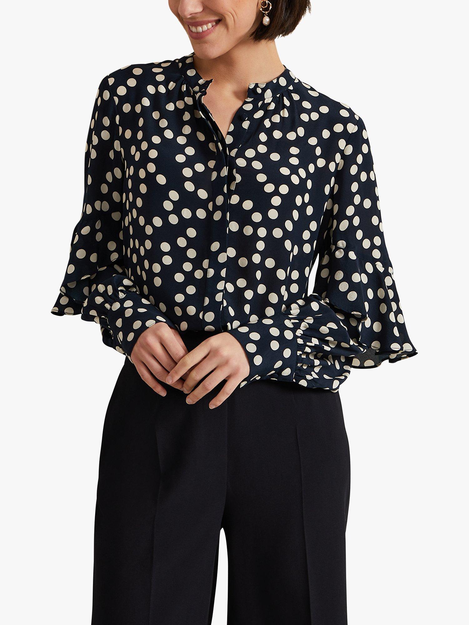 Phase Eight Peyton Spot Print Blouse, Navy/Cream