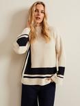 Phase Eight Kayleigh Ribbed Colour Block Jumper, Stone/Navy