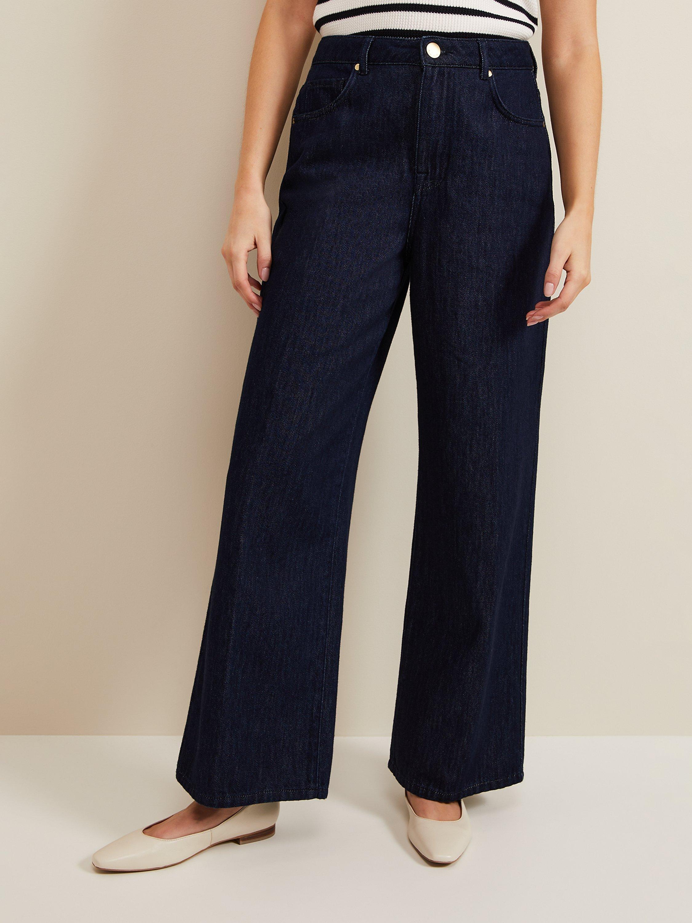 Product image 1 of 8, which shows Phase Eight Liana High Waist Wide Leg Jeans, Dark Wash, 18