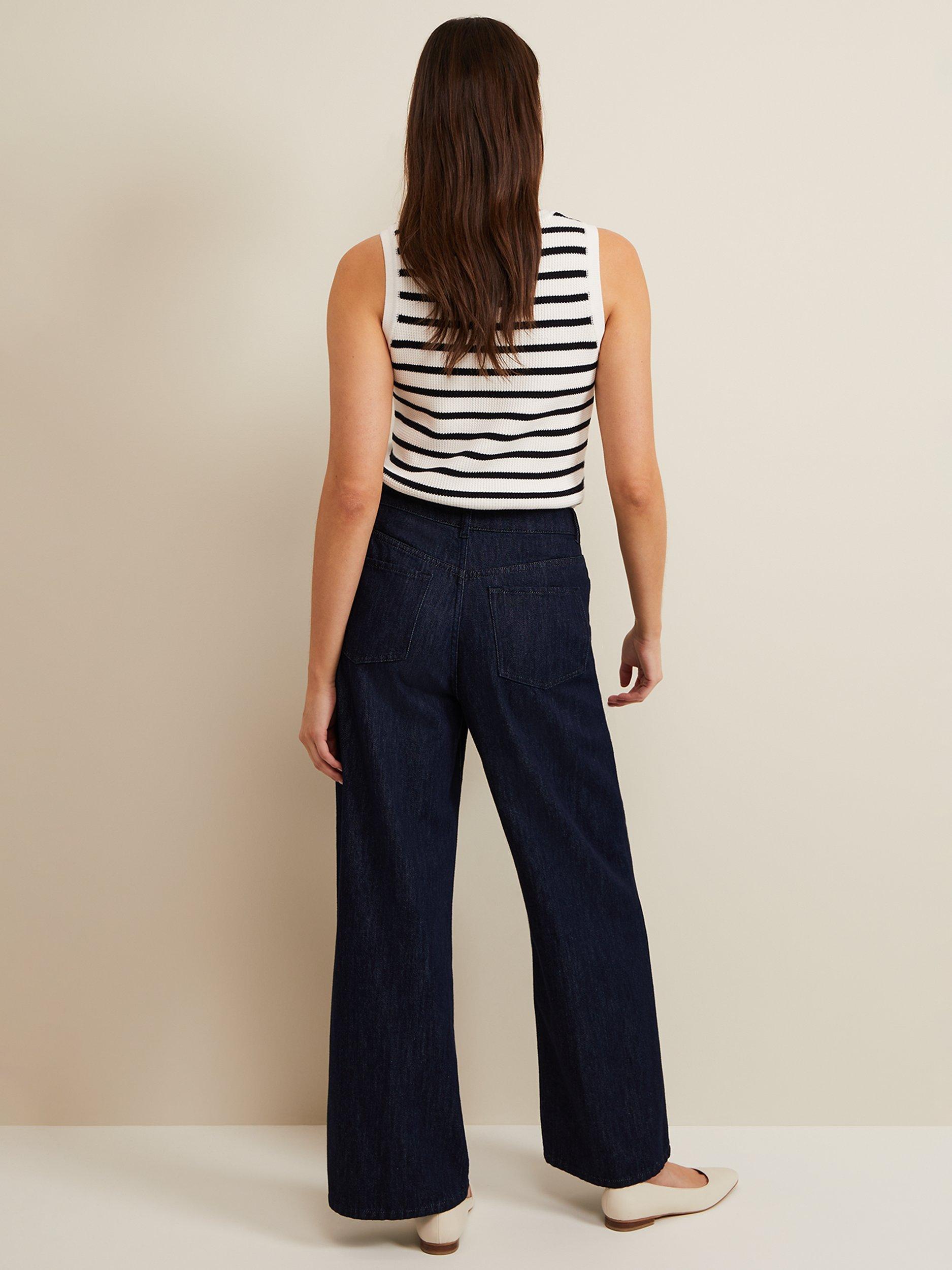 Product image 2 of 8, which shows Phase Eight Liana High Waist Wide Leg Jeans, Dark Wash, 18