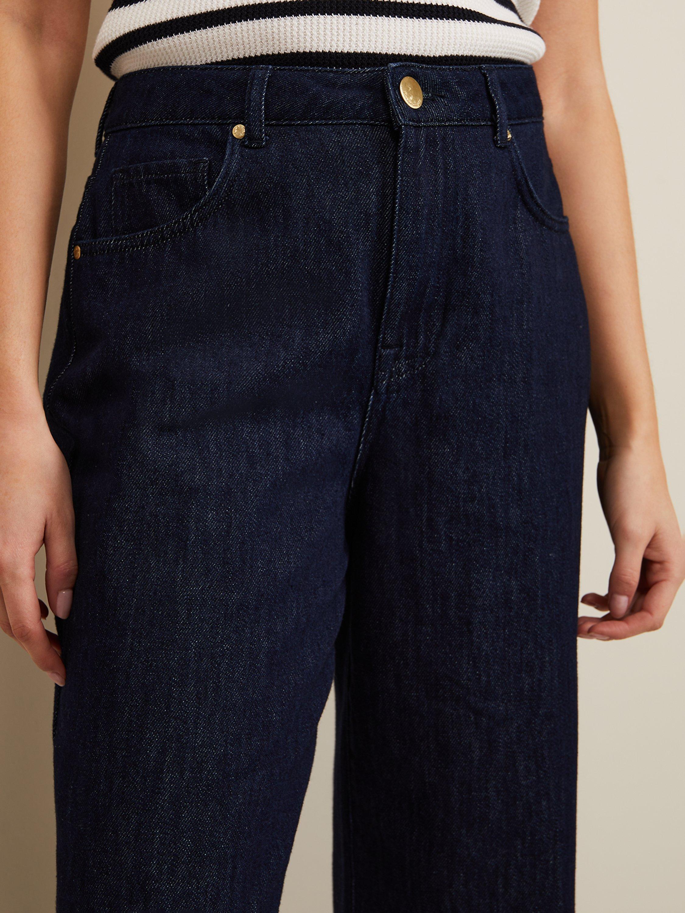 Product image 4 of 8, which shows Phase Eight Liana High Waist Wide Leg Jeans, Dark Wash, 18