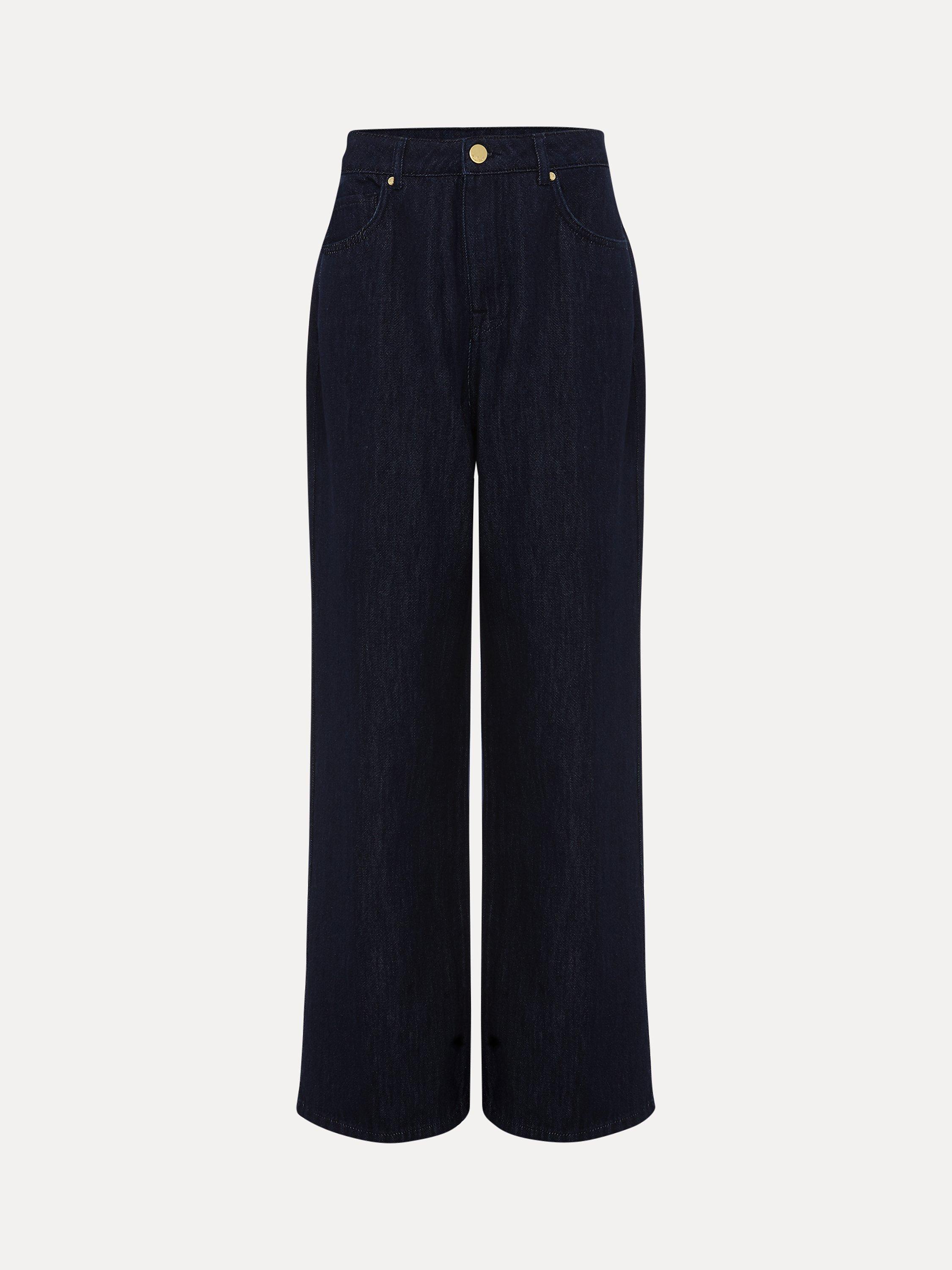 Product image 5 of 8, which shows Phase Eight Liana High Waist Wide Leg Jeans, Dark Wash, 18