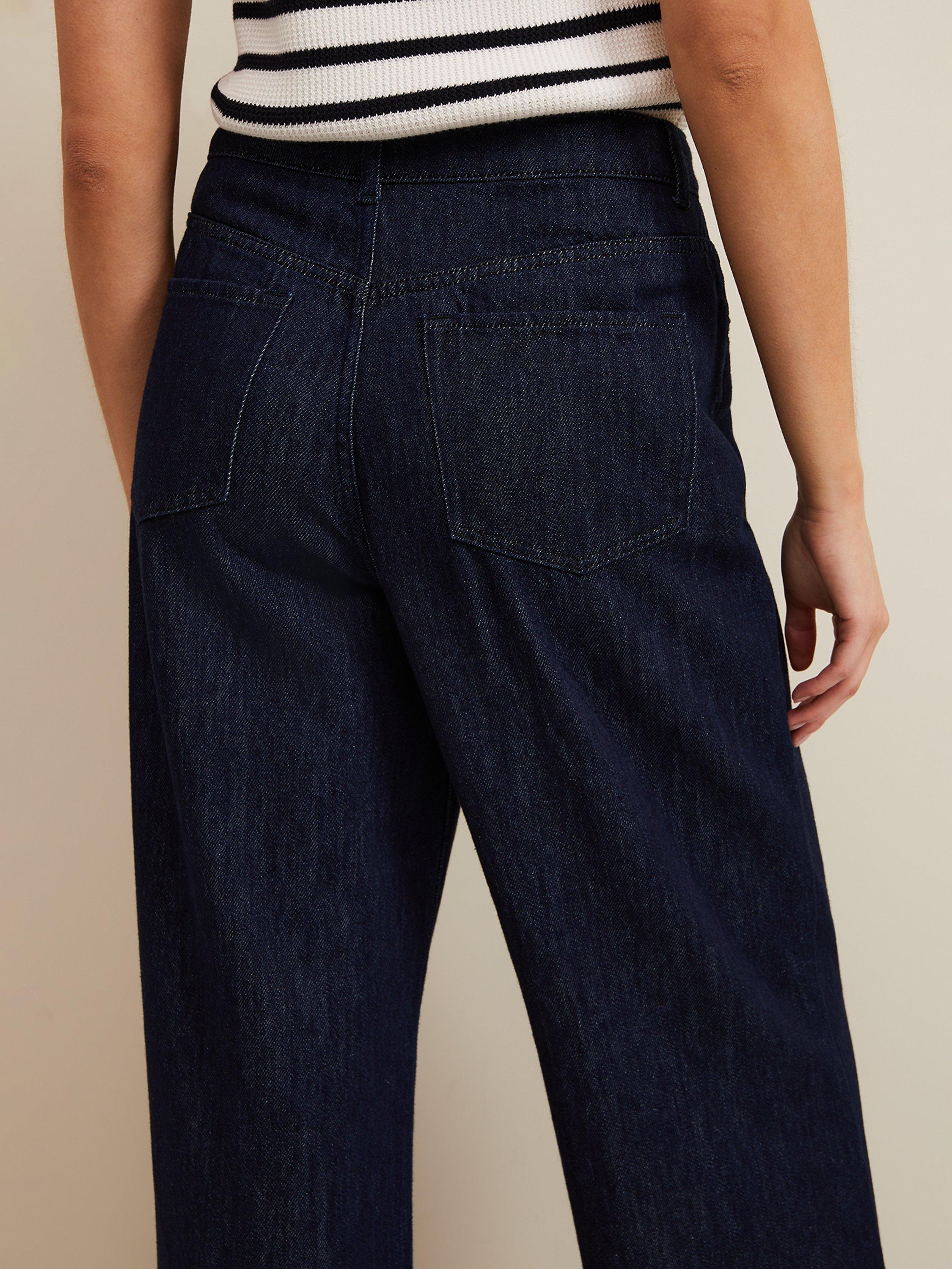 Product image 8 of 8, which shows Phase Eight Liana High Waist Wide Leg Jeans, Dark Wash, 18