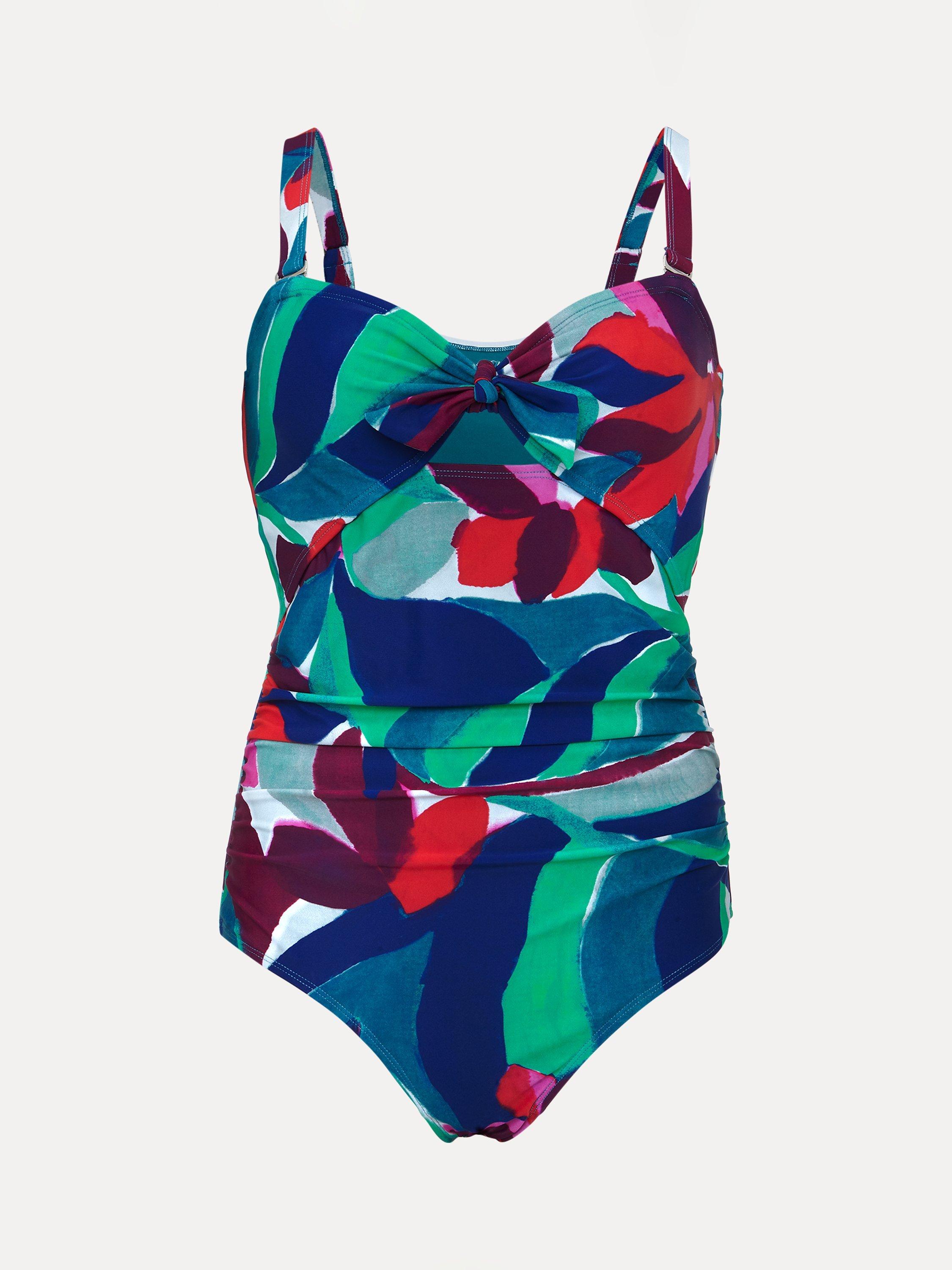 Product image 5 of 8, which shows Phase Eight Jungle Palm Print Knot Tie Swimsuit, Multi, 12