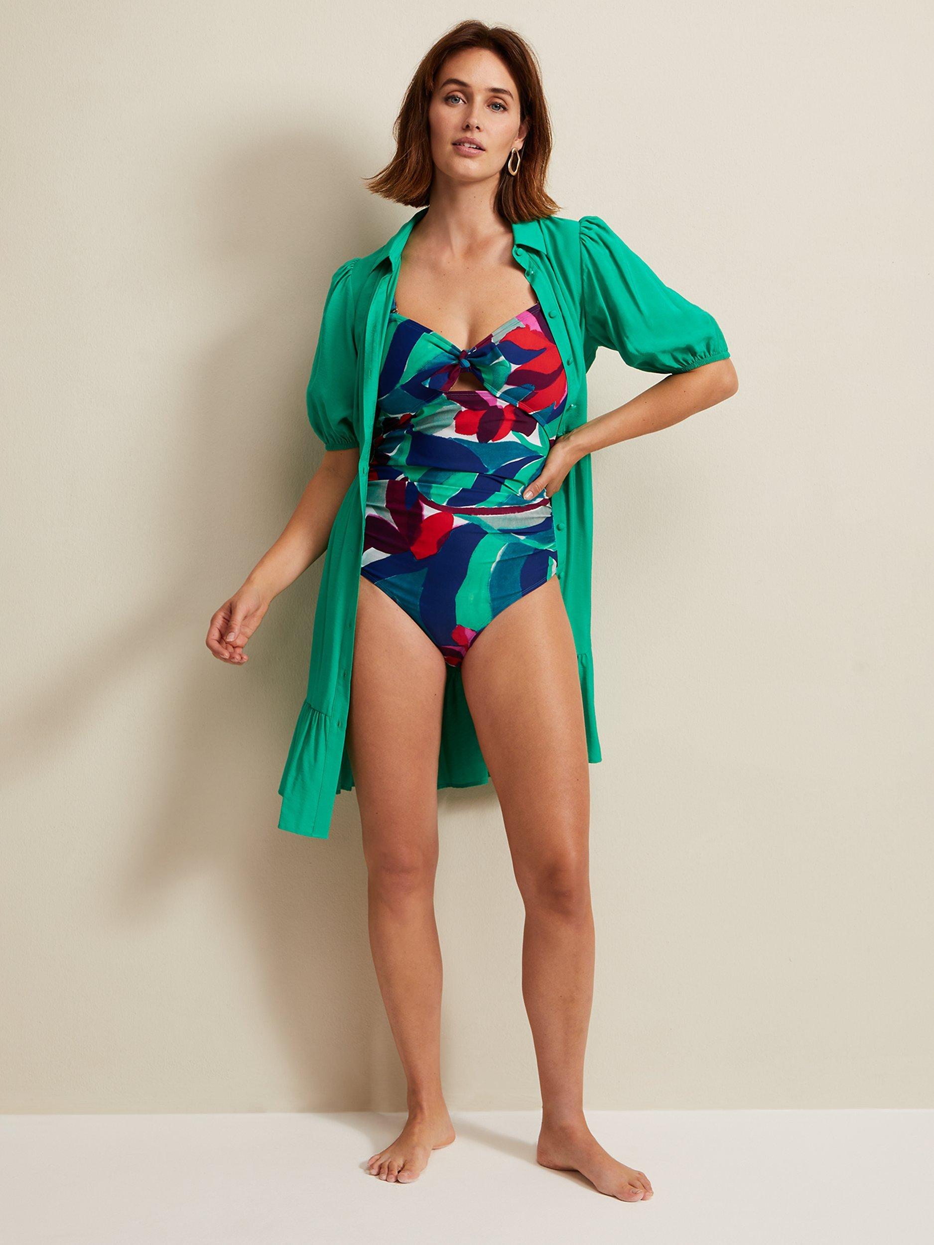Product image 8 of 8, which shows Phase Eight Jungle Palm Print Knot Tie Swimsuit, Multi, 12
