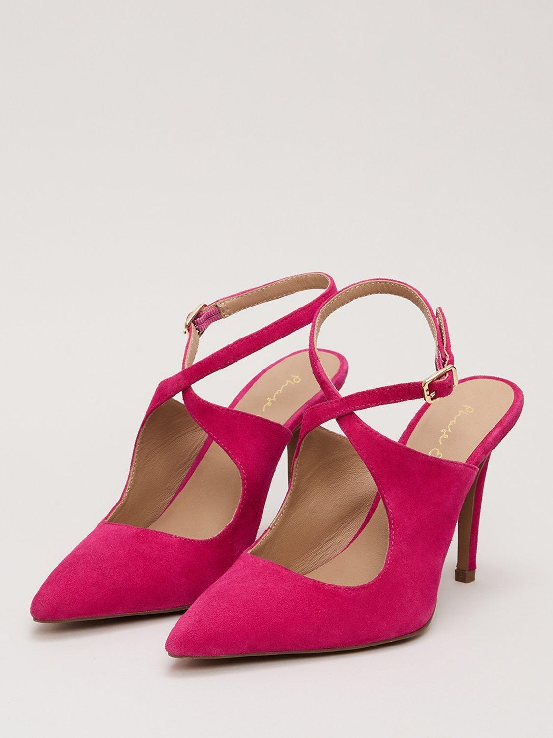 Phase Eight Cross Strap Open Back Suede Shoes, Pink, EU36