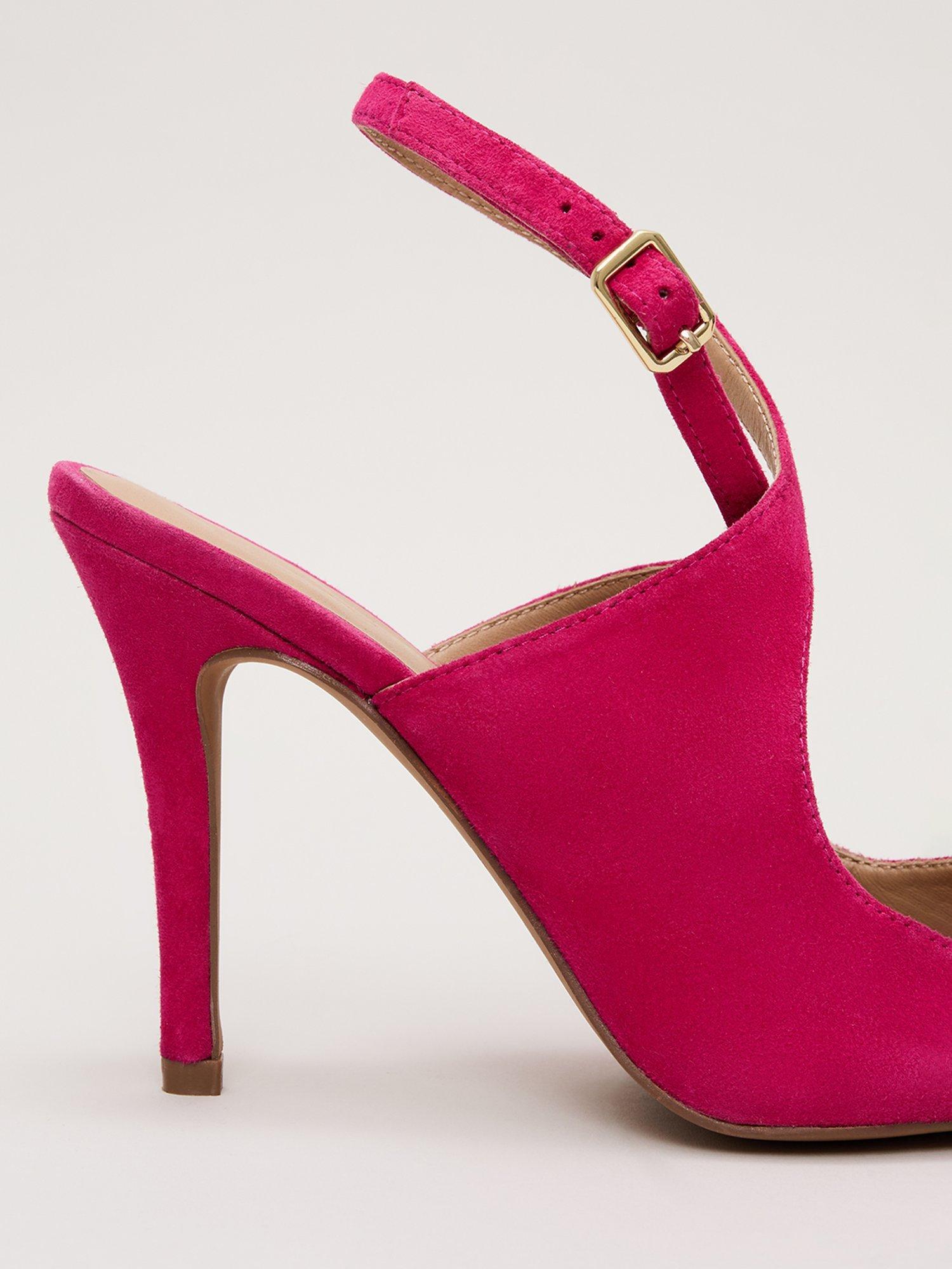 Product image 3 of 6, which shows Phase Eight Cross Strap Open Back Suede Shoes, Pink, EU37
