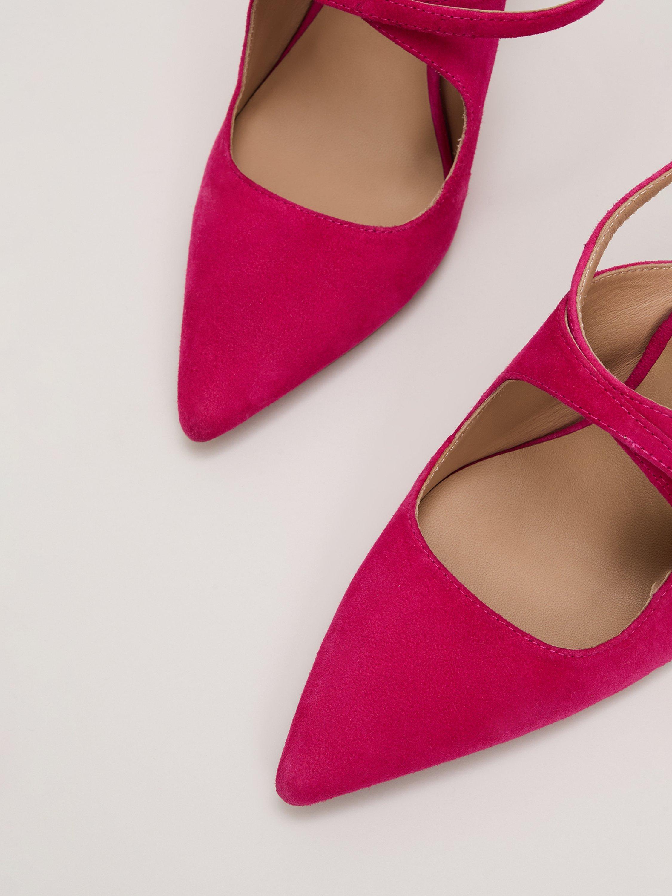 Product image 4 of 6, which shows Phase Eight Cross Strap Open Back Suede Shoes, Pink, EU37