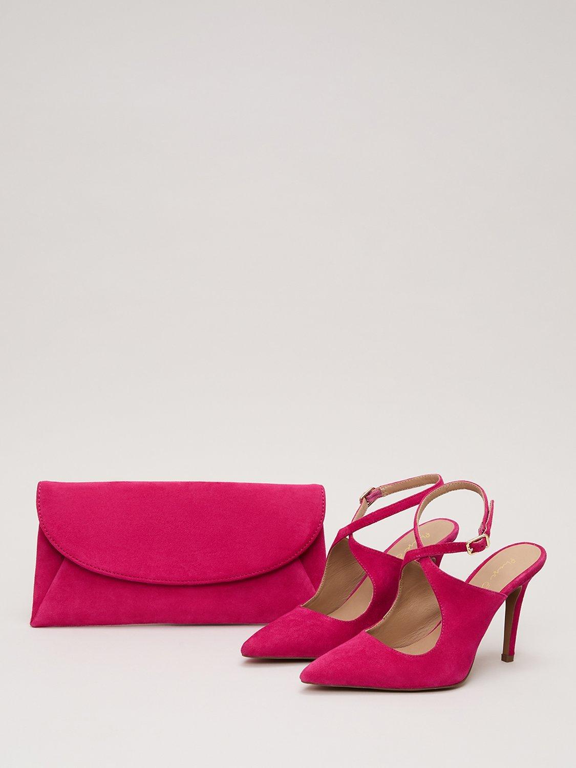 Product image 5 of 6, which shows Phase Eight Cross Strap Open Back Suede Shoes, Pink, EU37