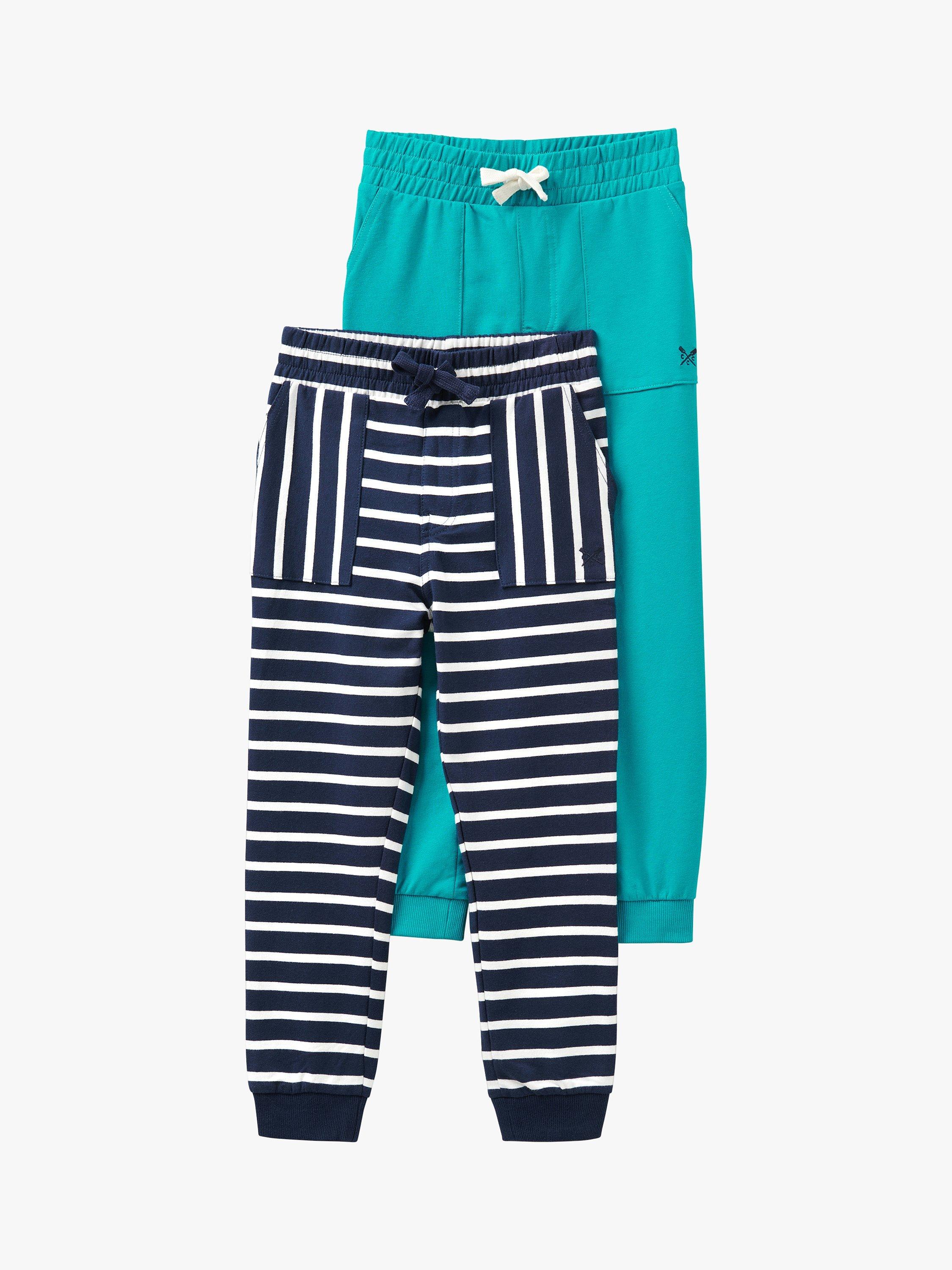 Crew Clothing Kids' Lightweight Jazzy Stripe/ Plain Joggers, Pack Of 2, Blue/Multi