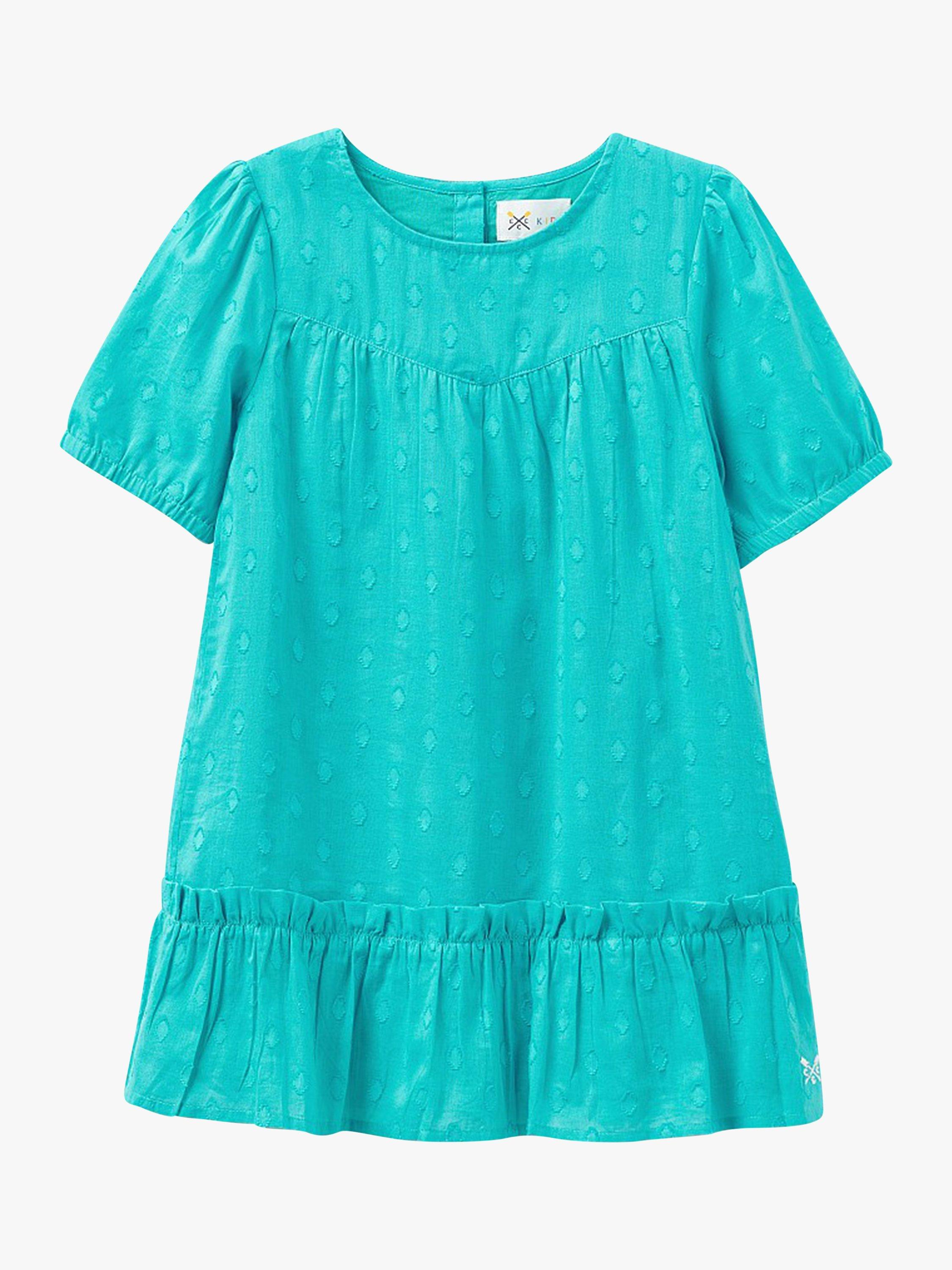 Crew Clothing Kids' Smock Dobby Dress, Aqua Blue
