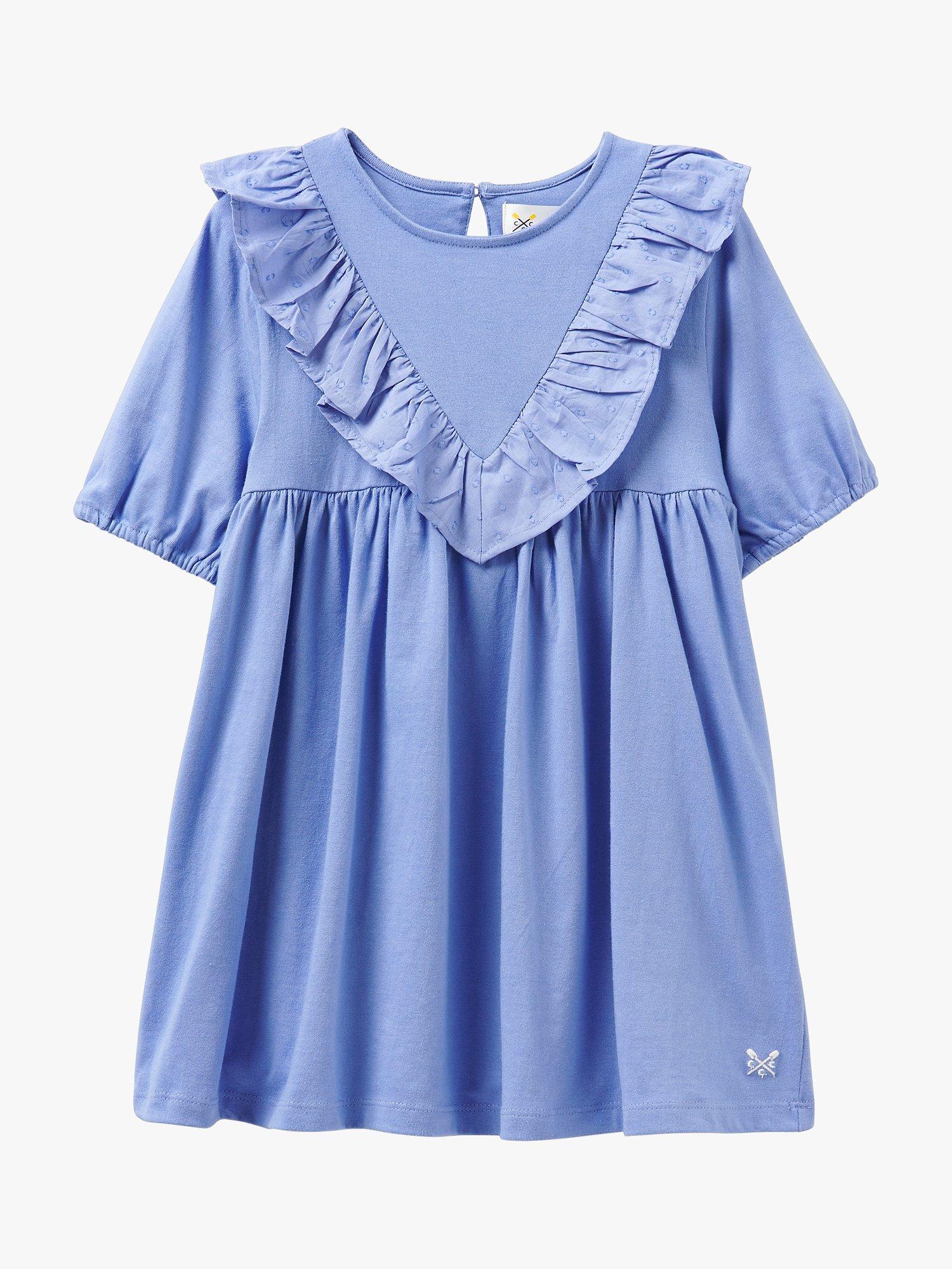 Crew Clothing Kids' V Frill Dress, Cornflower Blue