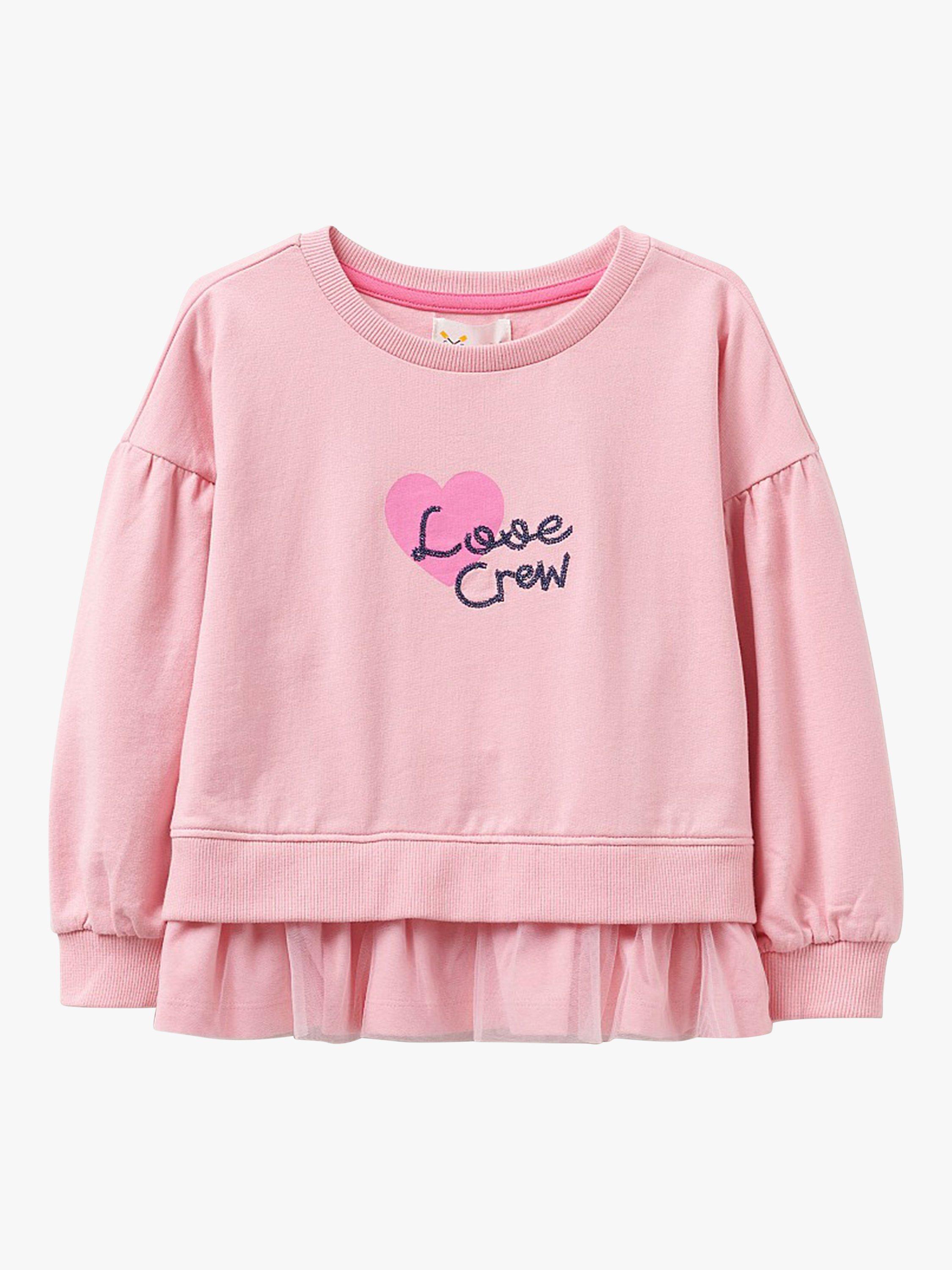 Crew Clothing Kids' Love Crew Tulle Hem Long Sleeve Sweatshirt, Raspberry Pink