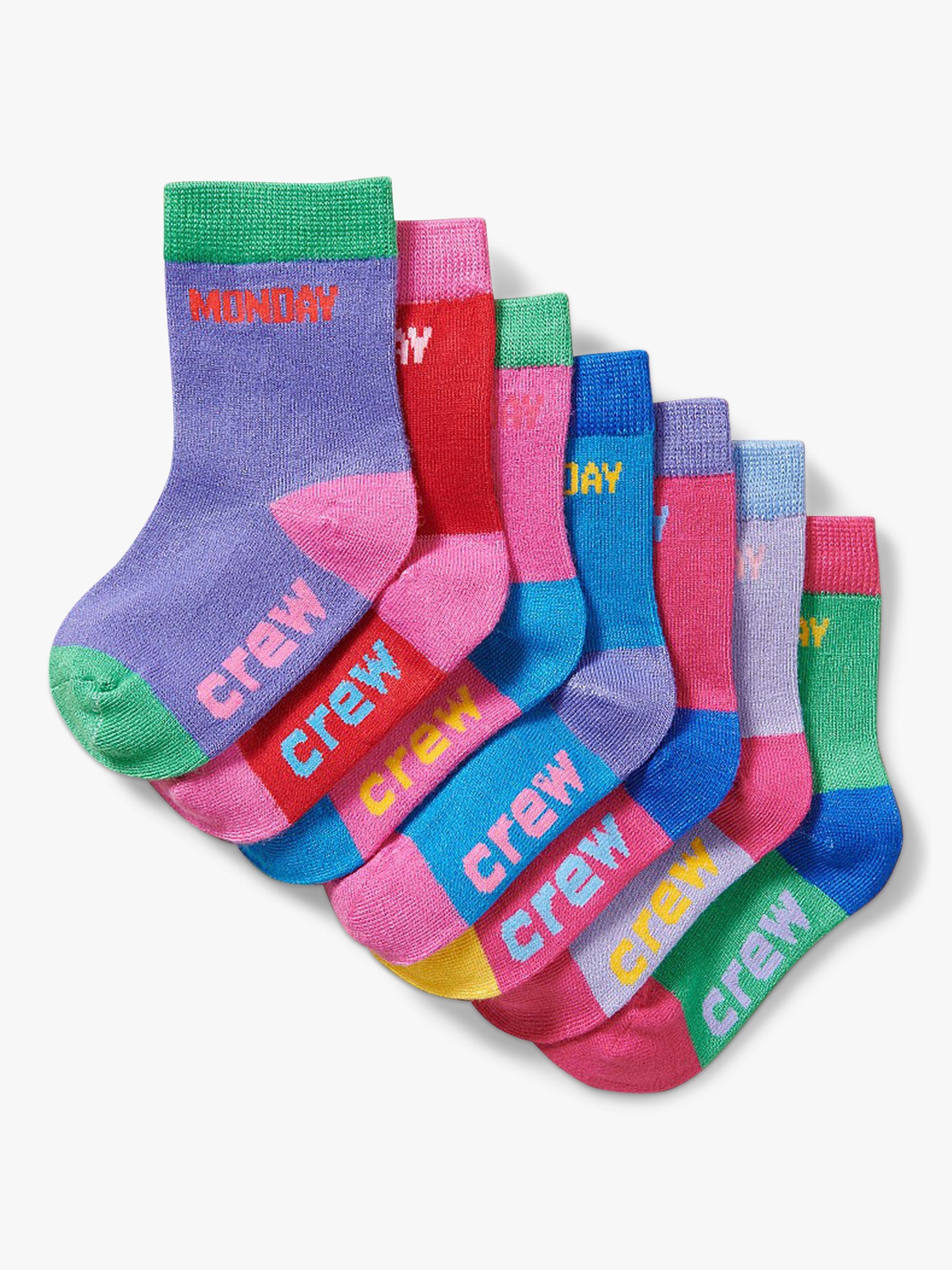 Crew Clothing Kids' Bamboo Blend Days Of The Week Socks, Pack of 7, Pink/Multi