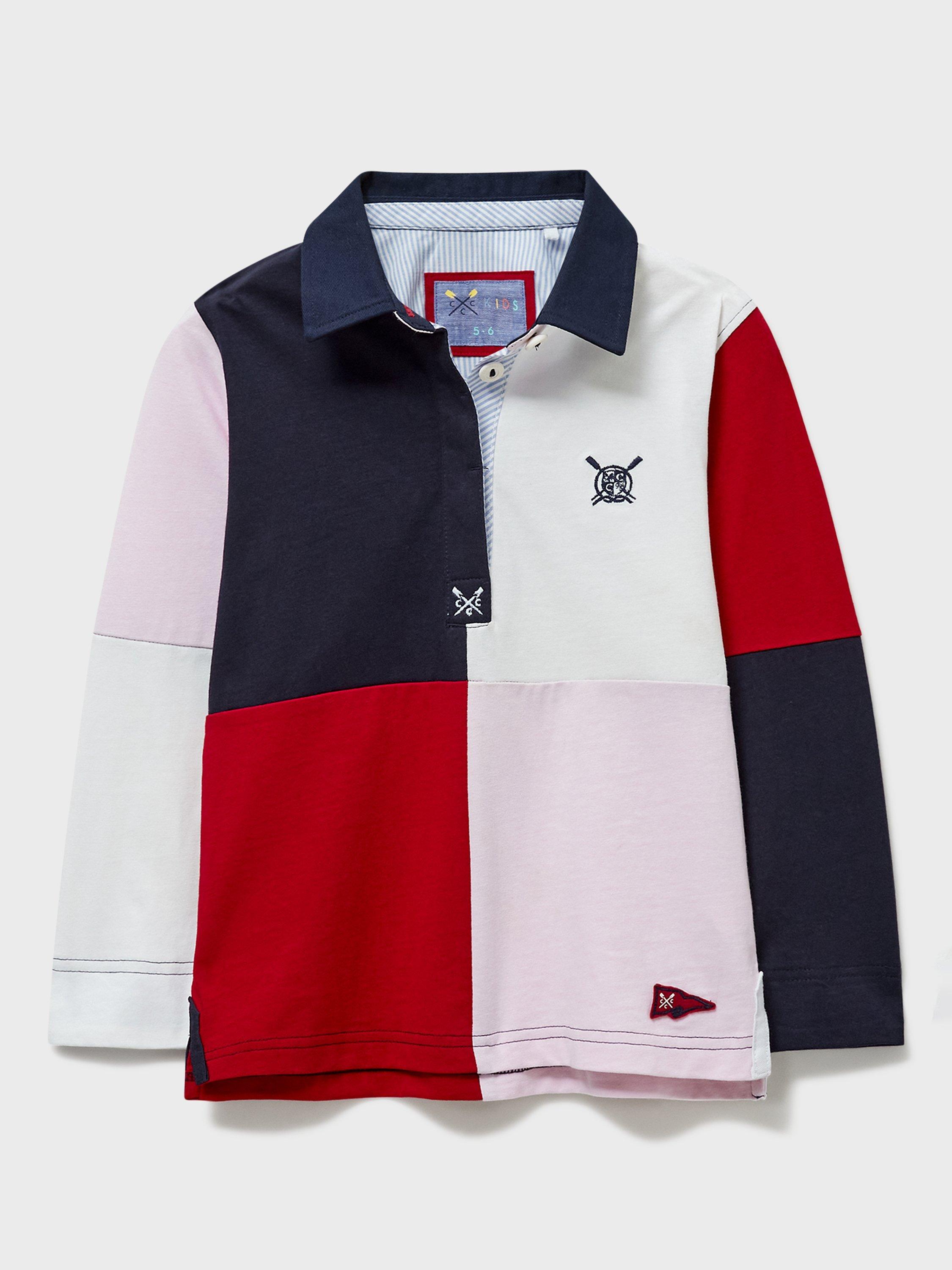 Crew Clothing Kids' Harlequin Rugby Shirt, Red/Multi