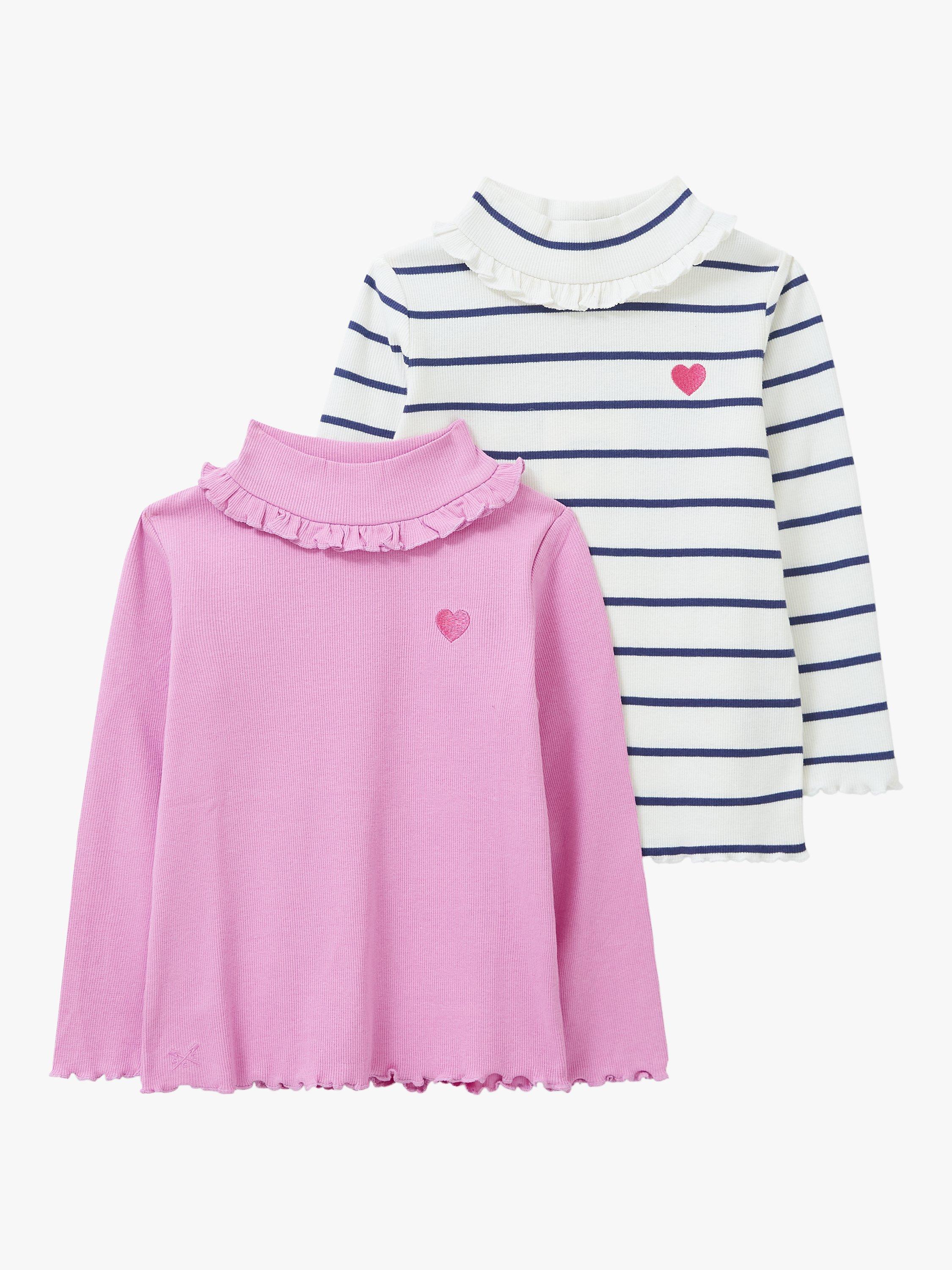 Crew Clothing Kids' Rib Ruffle Turtle Neck Top, Pack Of 2, White/Multi