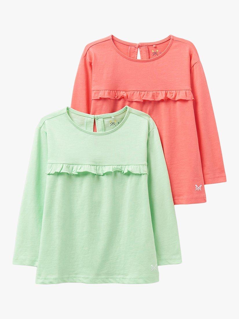 Crew Clothing Kids' A-Line Frill Long Sleeve T-Shirts, Pack Of 2, Multi