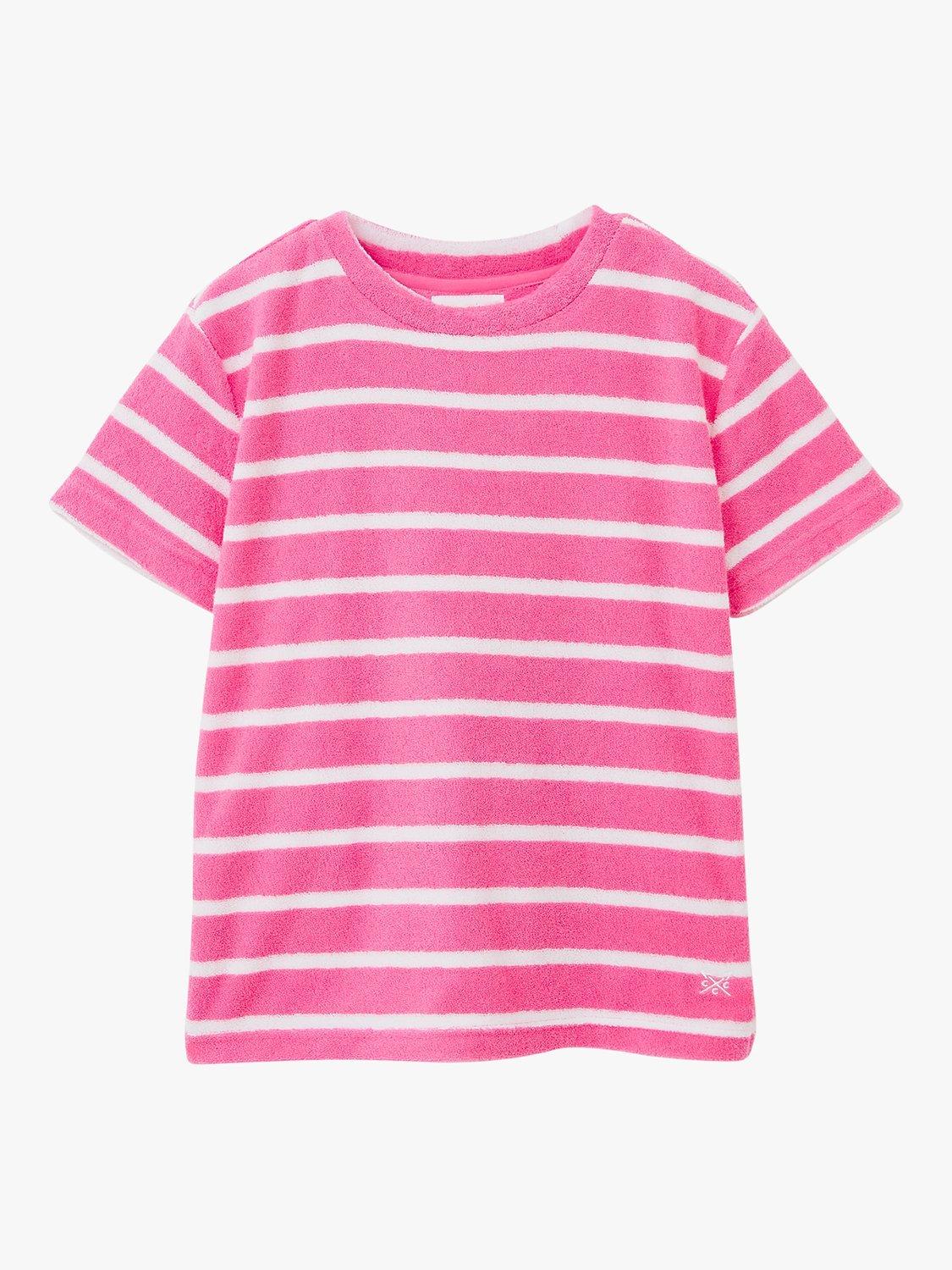 Crew Clothing Kids' Stripe Oversized Dropped Shoulder Towelling T-Shirt, Bright Pink