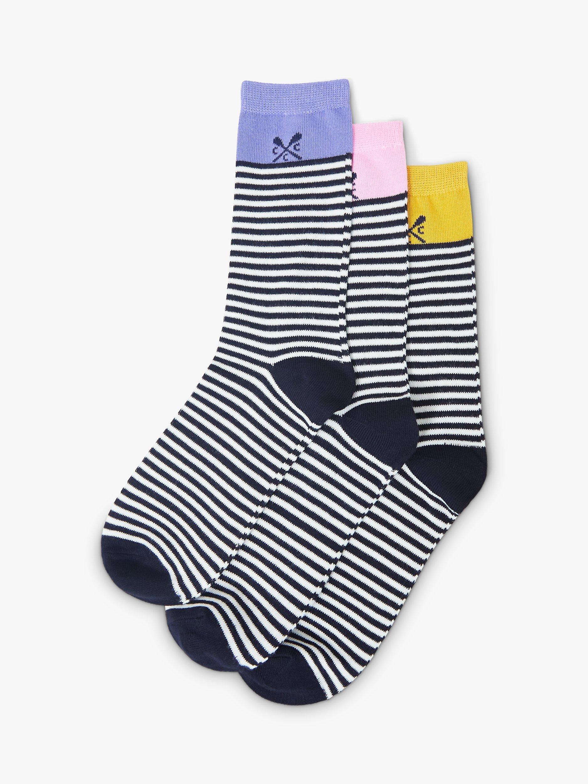 Crew Clothing Fine Stripe Socks, Pack of 3, Navy/Multi