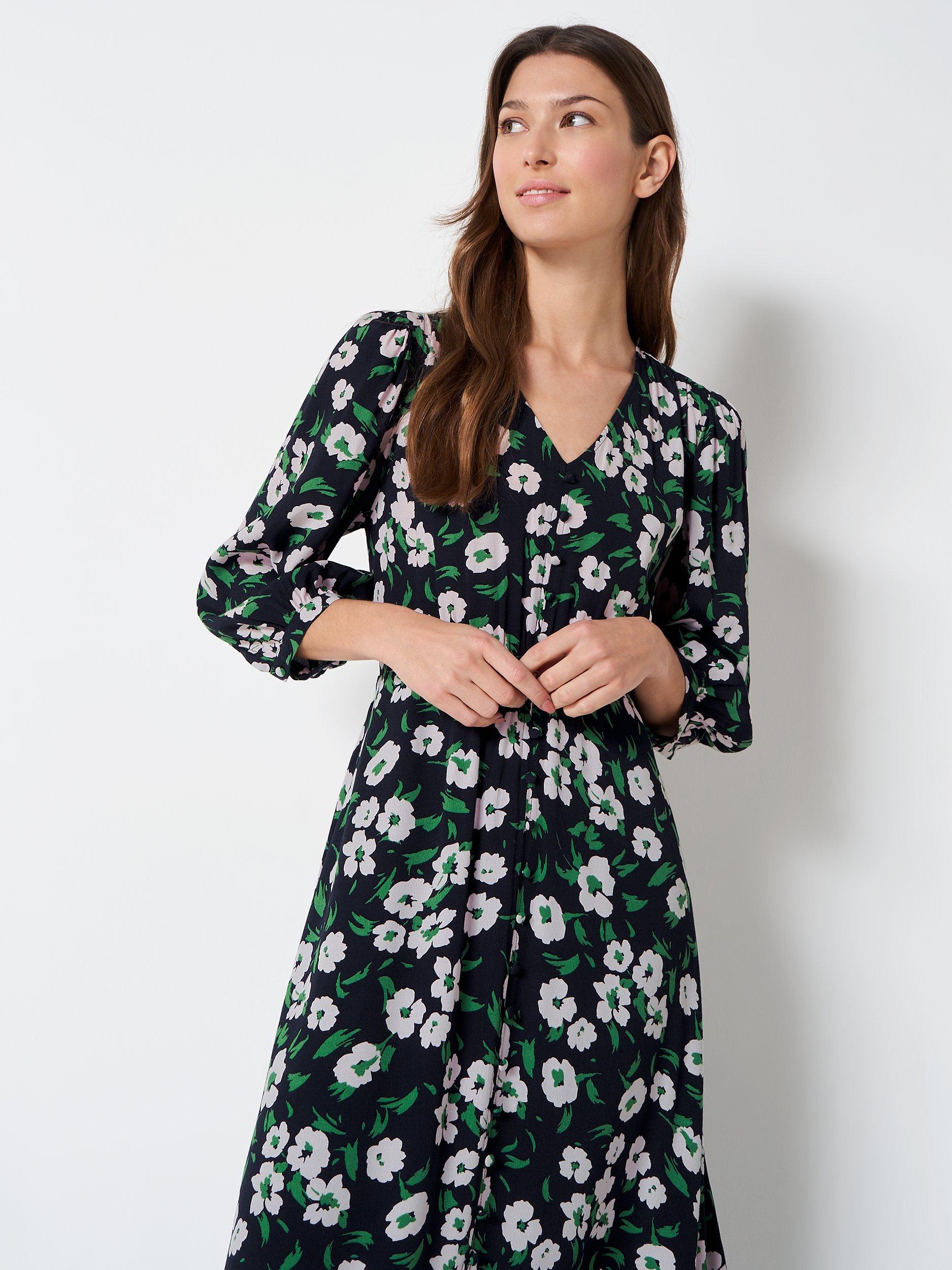Crew Clothing Lolita Floral Print Midi Dress, Navy/Multi