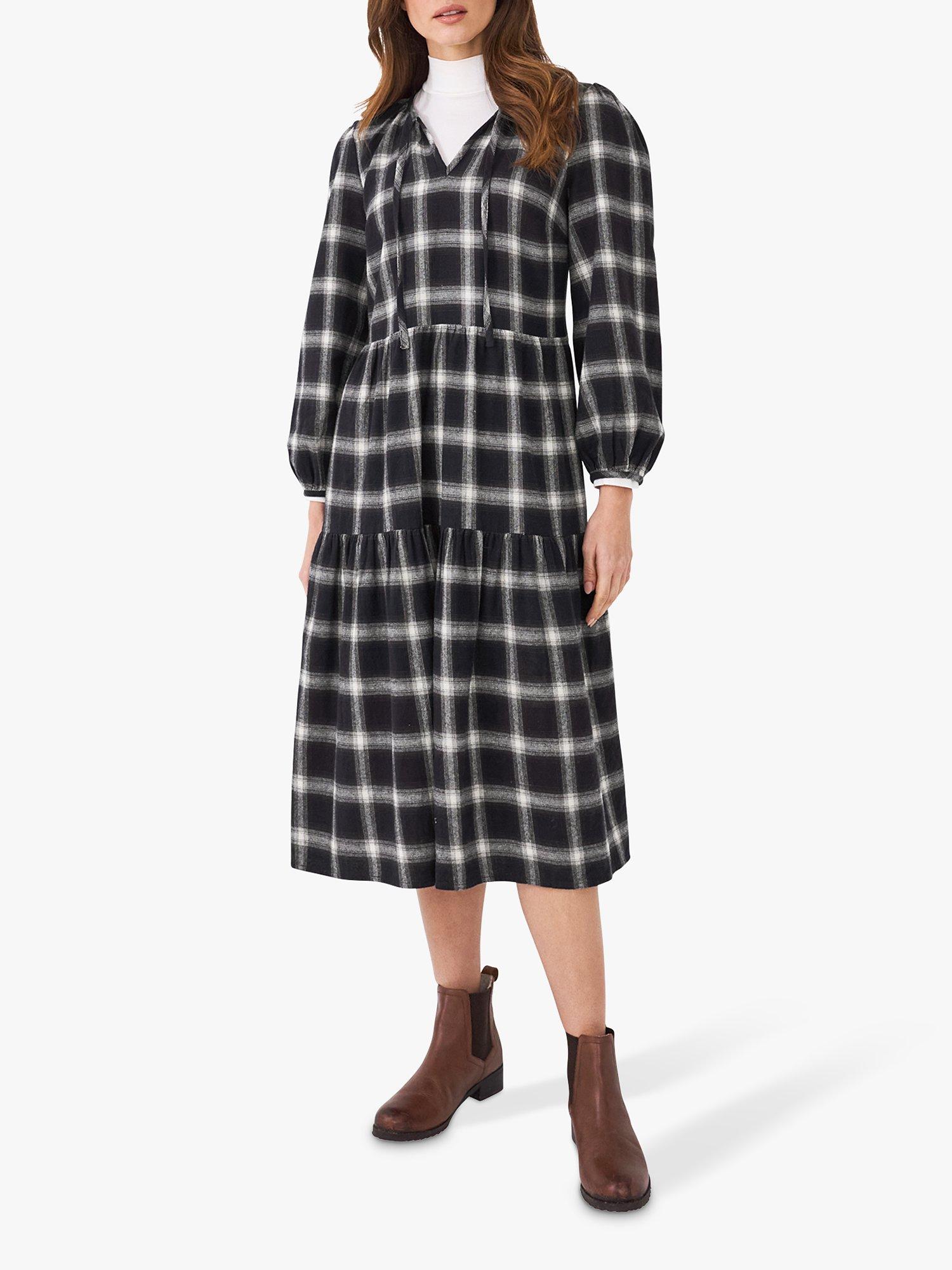 Crew Clothing Cotton Check Midi Dress, Navy/Cream