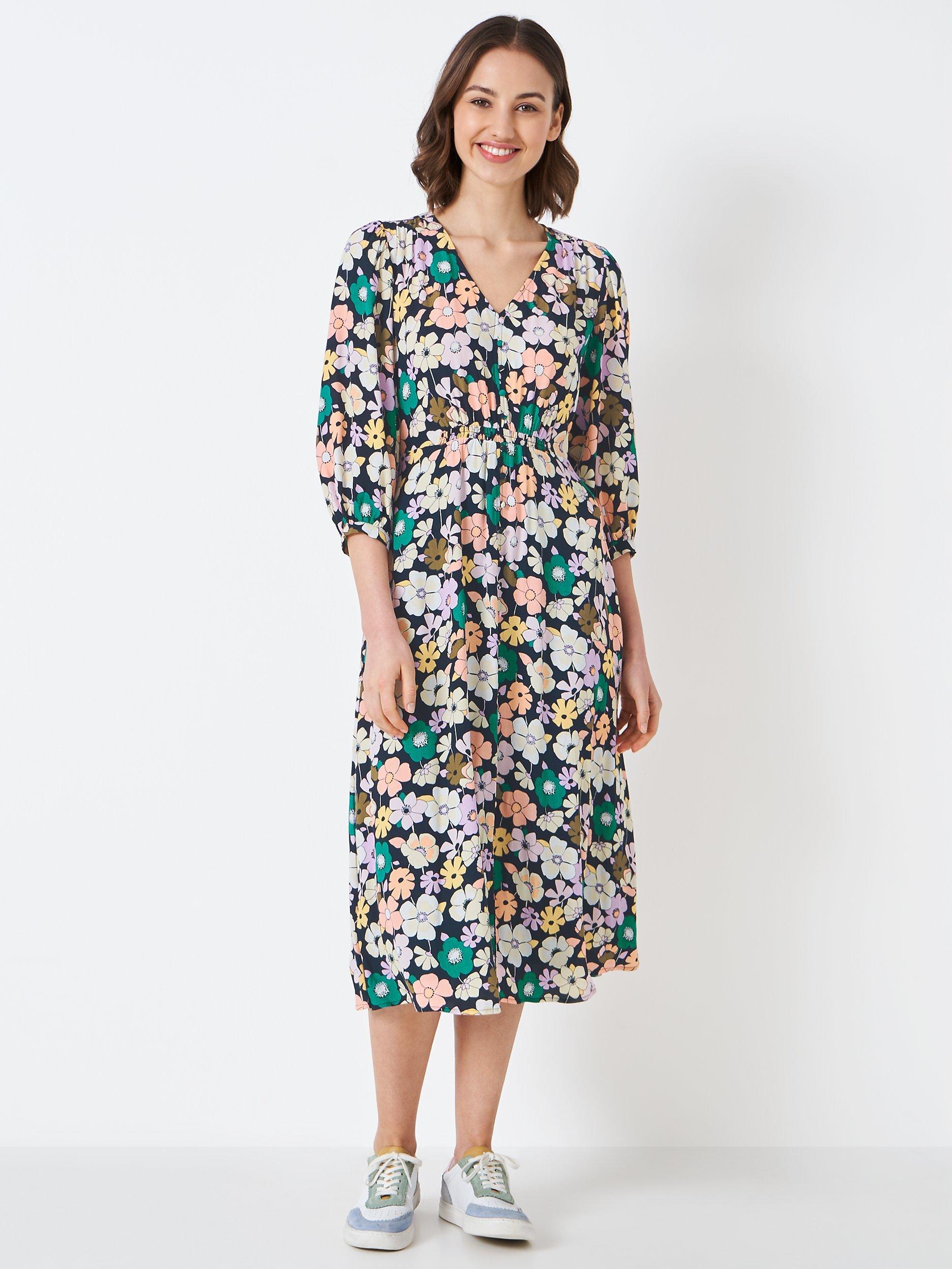 Crew Clothing Lila Floral Midi Dress, Teal/Multi